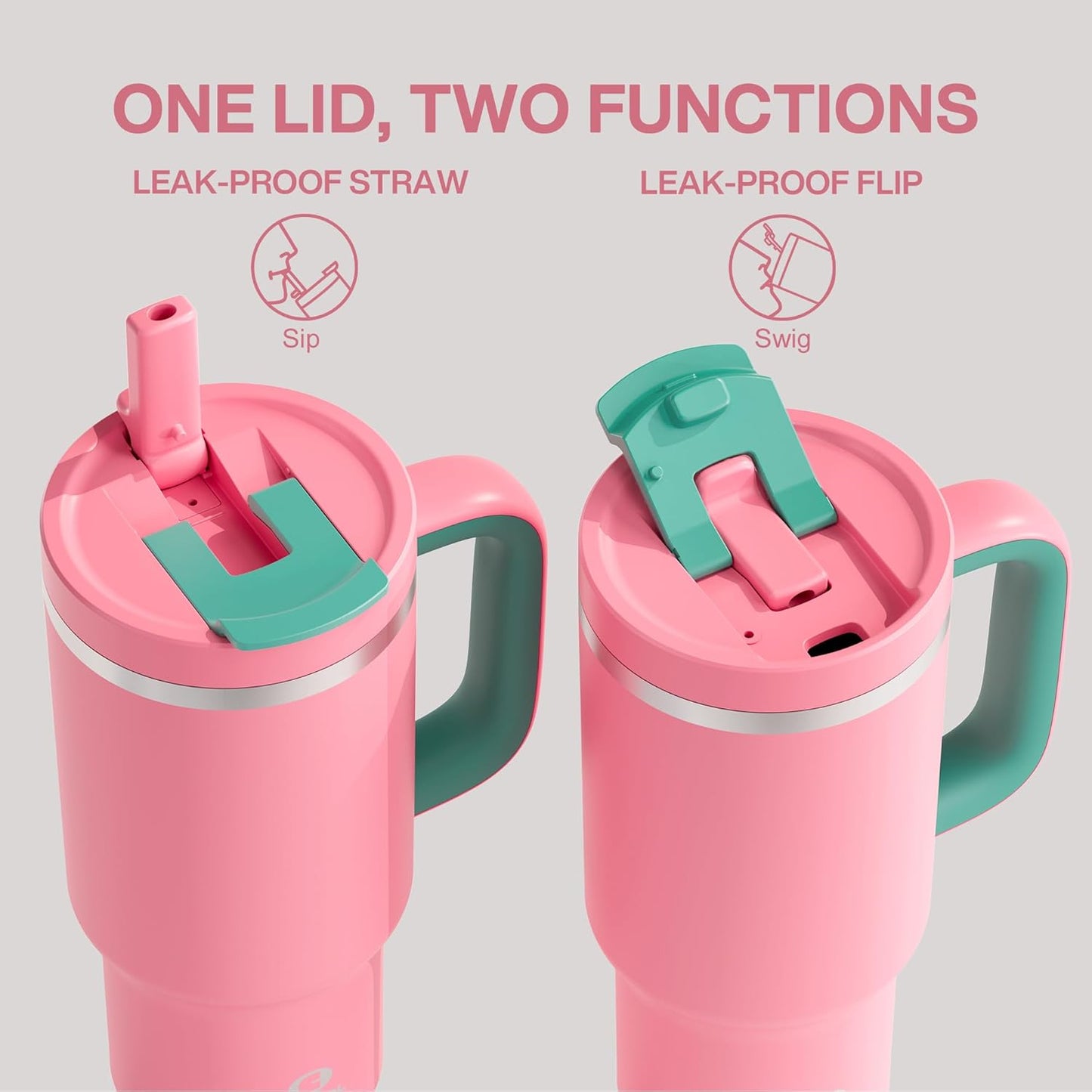 32 oz Tumbler with Handle and Straw: Stainless Steel Insulated Tumbler Keeps Cold for 24 Hours, Leakproof Travel Cup Fits in Cup Holder and BPA-Free,Tulip