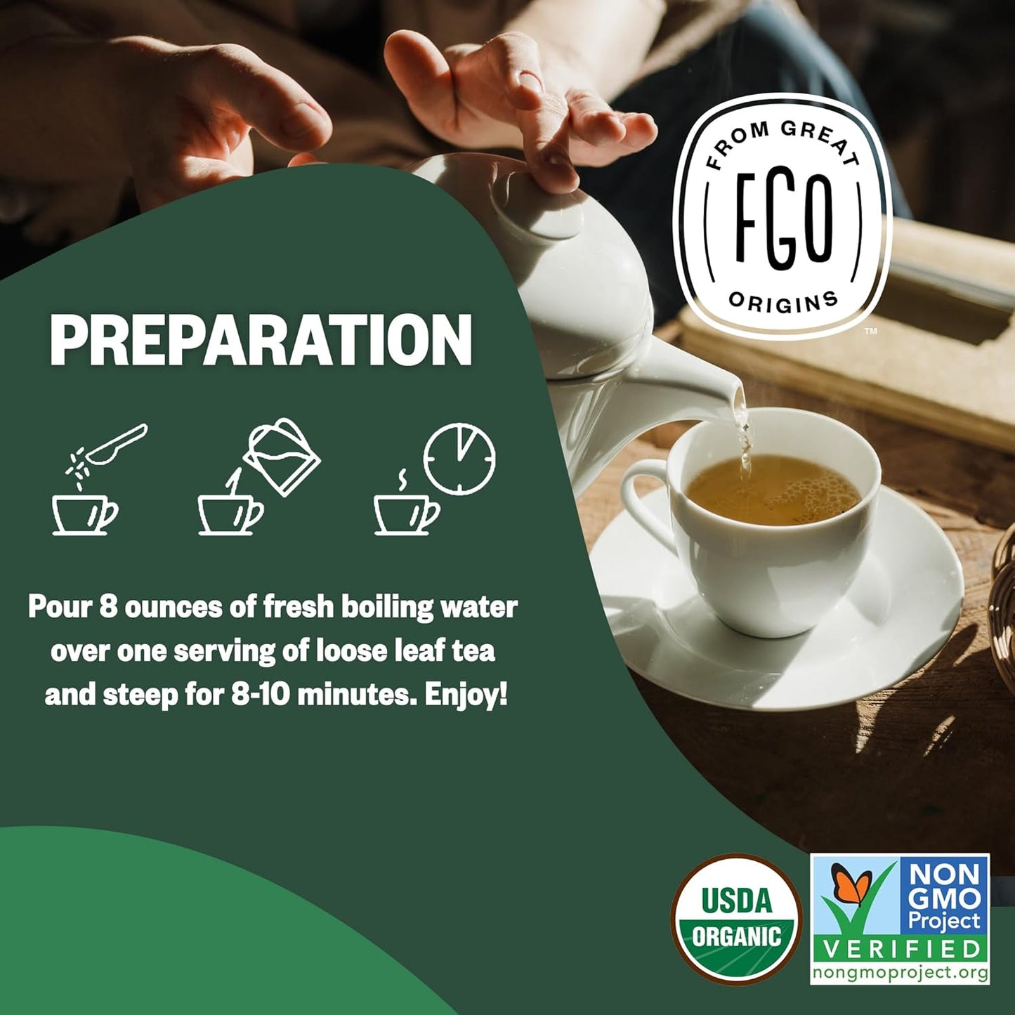 FGO Organic Nettle Leaf Loose Tea, Cut and Sifted, Caffeine Free, 4oz Resealable Bag, Packaging May Vary (Pack of 1)