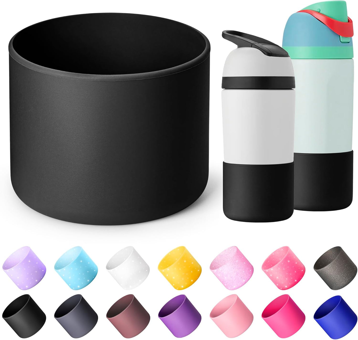 Silicone Boot for Owala 14/16 oz Water Bottle, Anti-Slip Protective Sleeve for Owala 12 oz Kids Tumbler, Boot Bottom Base fit Flip 14 oz Insulated Stainless-Steel Water Bottlet (Black)