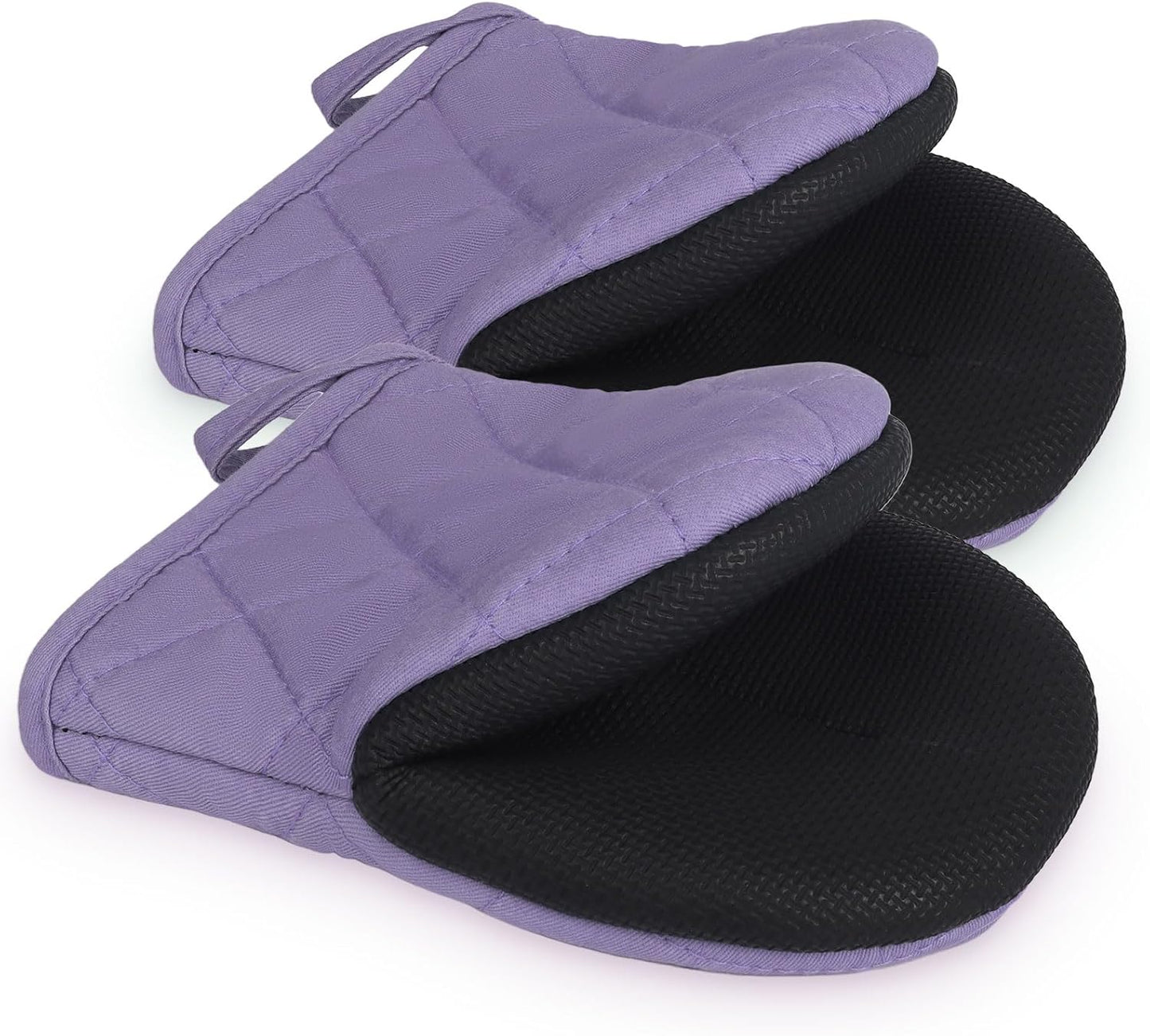 1 Pair Short Oven Mitts, Heat Resistant Silicone Kitchen Mini Oven Mitts for 500 Degrees, Non-Slip Grip Surfaces and Hanging Loop Gloves, Baking Grilling Barbecue Microwave Machine Washable