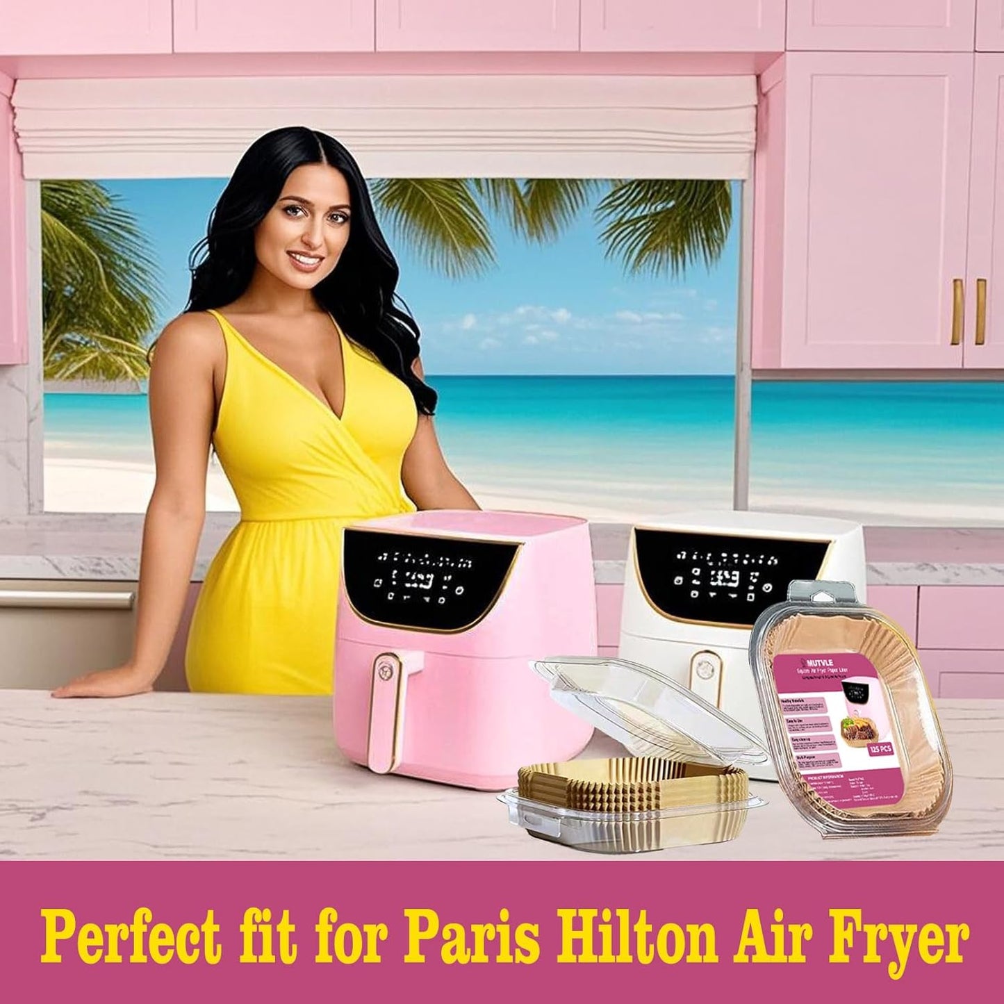 Air Fryer Liners for Pink Air Fryer, Paper Liners Disposable for Paris Hilton air fryer, White Air Fryer, Beelicious Air Fryer, 8 Inch 130PCs Square Food Grade Parchment Paper