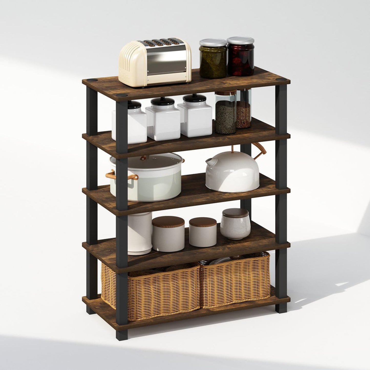 Furinno Turn-S-Tube Storage Shelves Set of 2, 3-Tier Stackable Standing Shelf, Open Corner Shelf, for Organization and Storage, Living Room, Garage, Home Office, Amber Pine