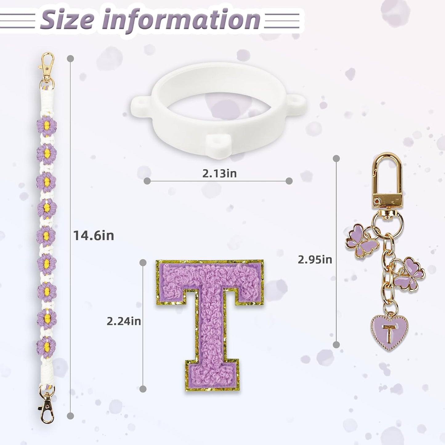 Cute Letter Charm Set Compatible with Owala Water Bottle 24 oz, 32 oz, 40 oz, Owala Kids, Owala Coffee Tumbler, Owala FreeSip – Includes Handle Strap, for Owala Accessories & Stanley Cup Accessories