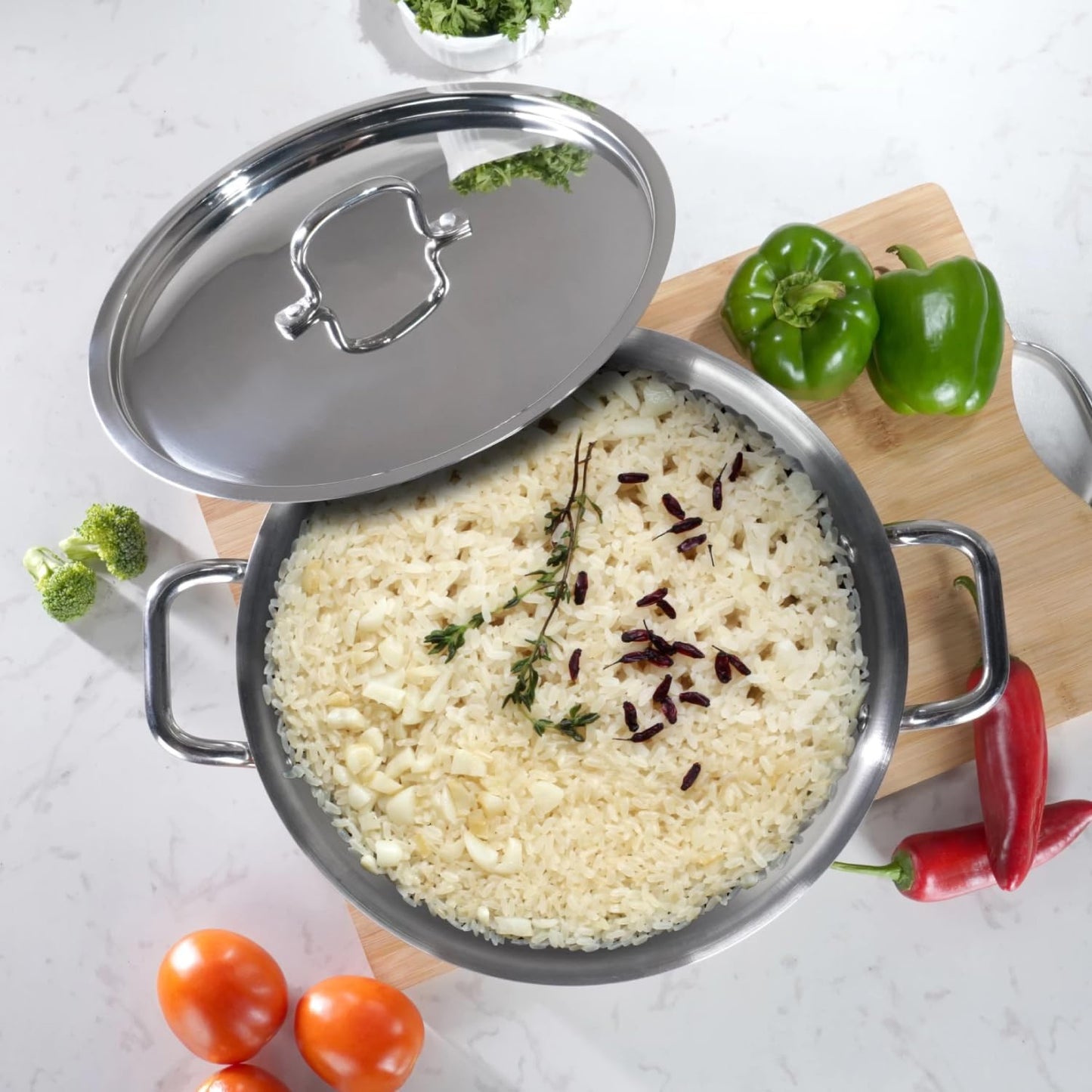 Vinod Platinum Triply Stainless Steel Kadai | Suitable For Indian Cooking, Sauces, Stews, Soups | Extra Deep, Induction, Electric Friendly (28cm)