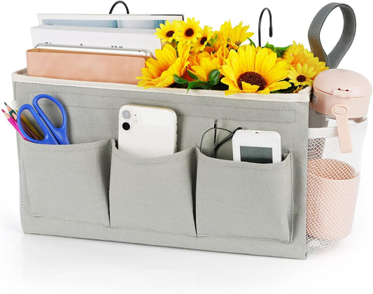 Loghot Bedside Caddy/Bedside Storage Bag Hanging Organizer for Bunk and Hospital Beds,Dorm Rooms Bed Rails,Can be Placed Glasses,Books,Mobile Phones,Keys (New Grey)