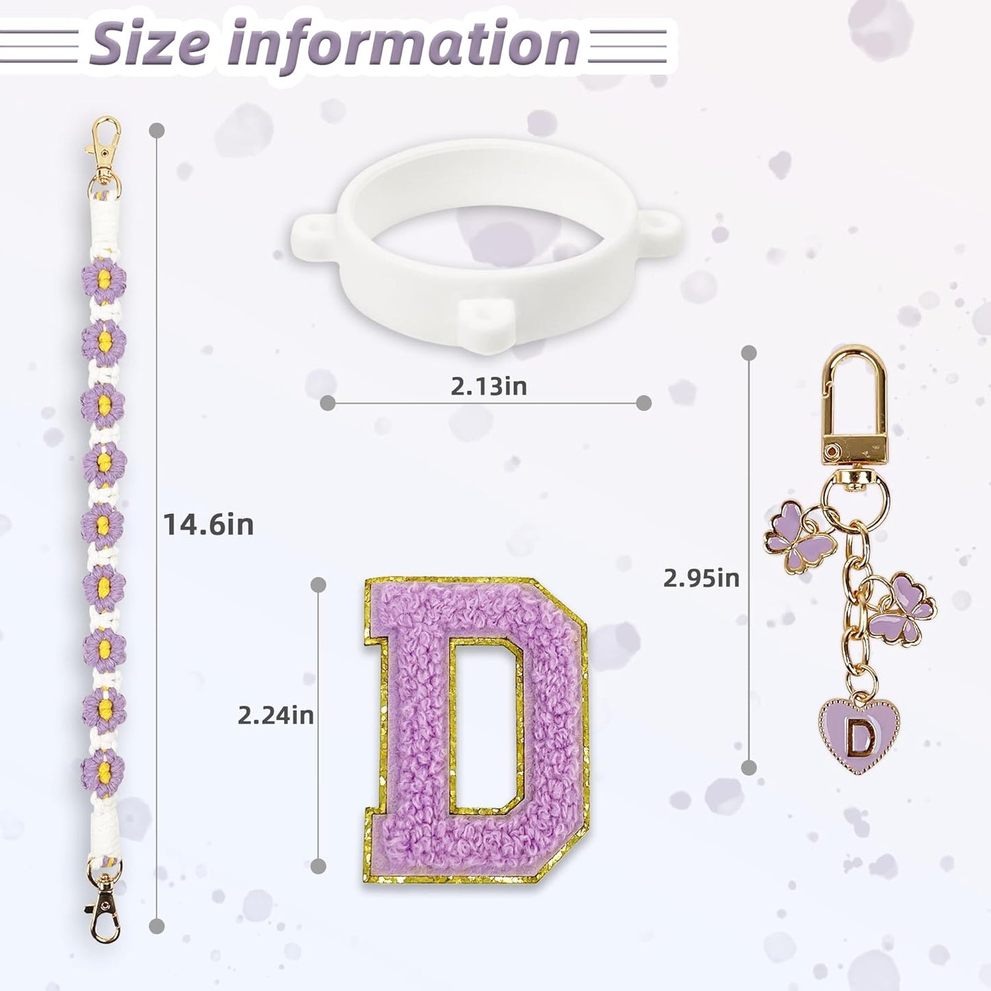 Cute Letter Charm Set Compatible with Owala Water Bottle 24 oz, 32 oz, 40 oz, Owala Kids, Owala Coffee Tumbler, Owala FreeSip – Includes Handle Strap, for Owala Accessories & Stanley Cup Accessories