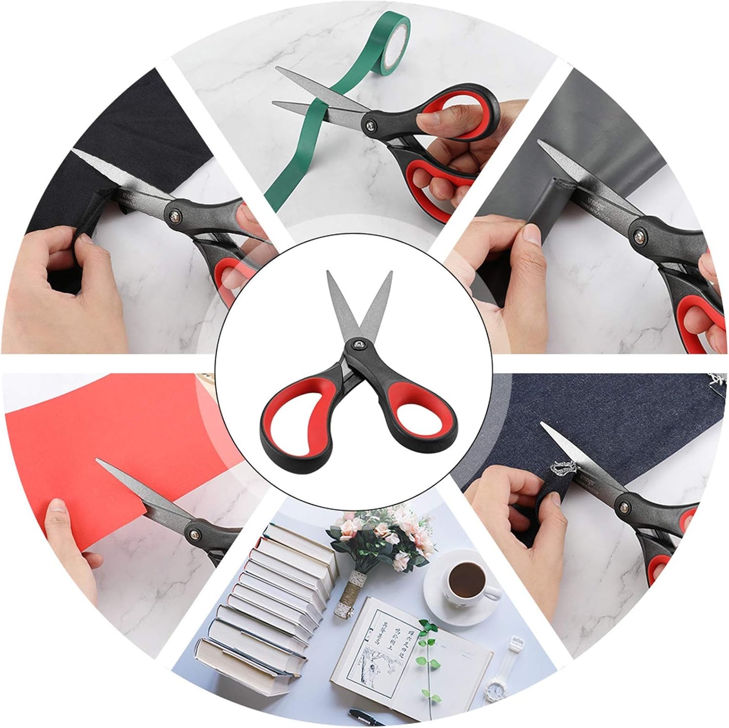 LIVINGO 2 Pack 8" Titanium Non-Stick Scissors, Professional Stainless Steel Comfort Grip, All-Purpose, Straight Office Craft Scissors for DIY(Red/Black)