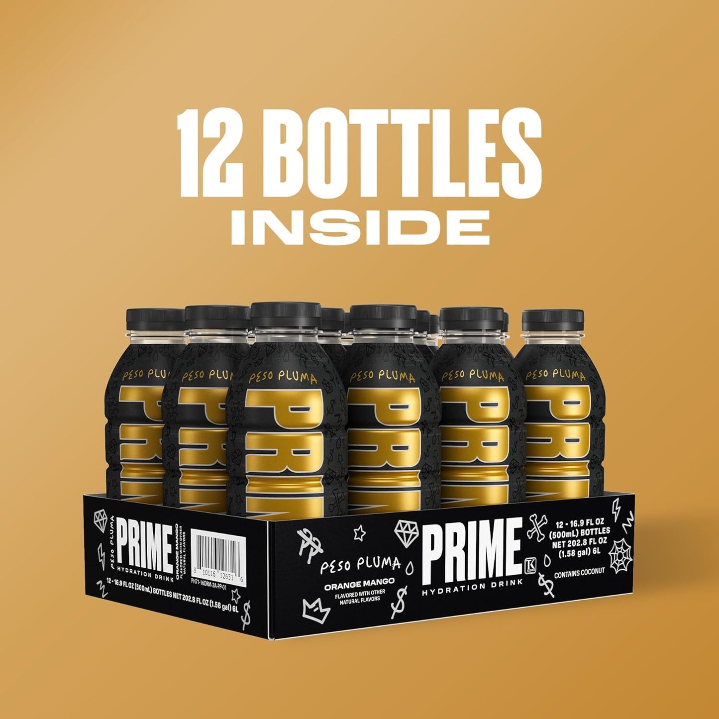 PRIME Hydration PESO PLUMA, Sports Drinks, Electrolyte Enhanced for Ultimate Hydration, 250mg BCAAs, B Vitamins, Antioxidants, Low Sugar, 16.9 Fl Oz, 12 Pack