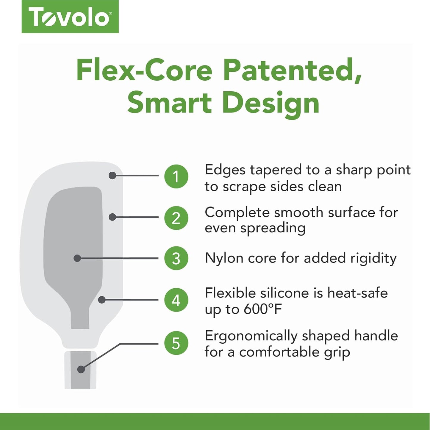Tovolo Flex-Core Silicone Spatula Jar Scraper - Long-Handled Rubber Spatula with Angled Head for Scooping & Scraping - Heat-Resistant Spatulas for Kitchen Use, Dishwasher Safe & BPA-Free