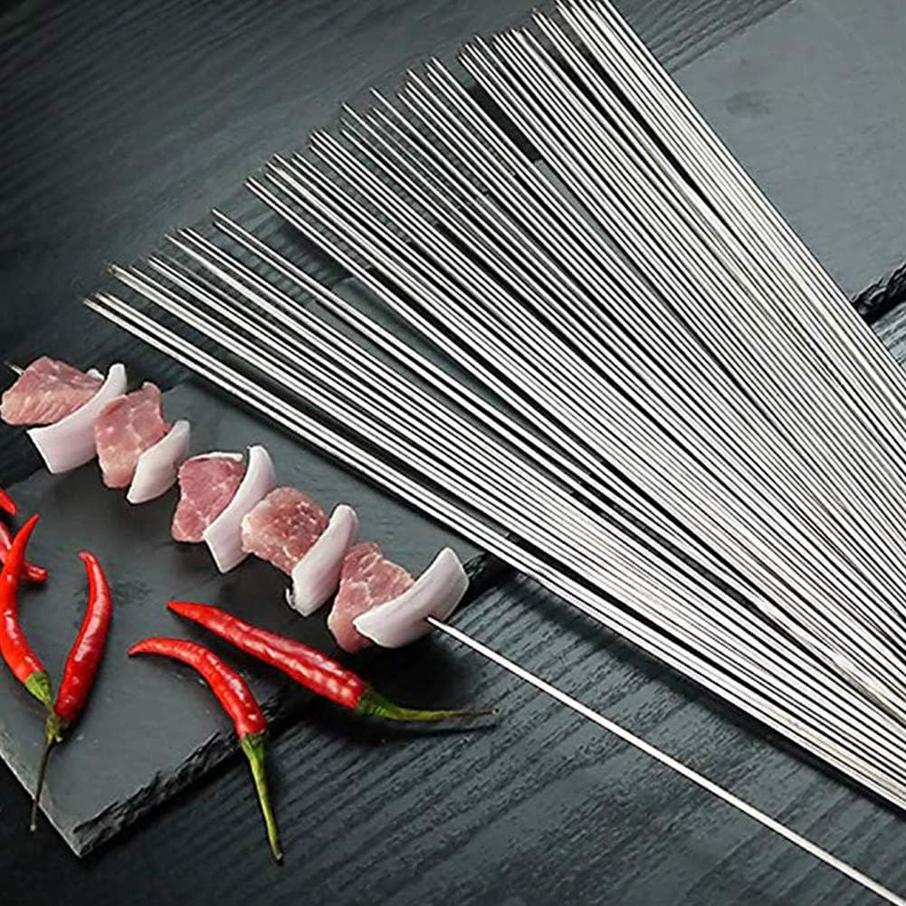 BigOtters Barbecue Skewers, 100PCS Metal Skewers for Grilling BBQ Needle Sticks for Meat Shrimp Chicken Vegetable Outdoor Cooking
