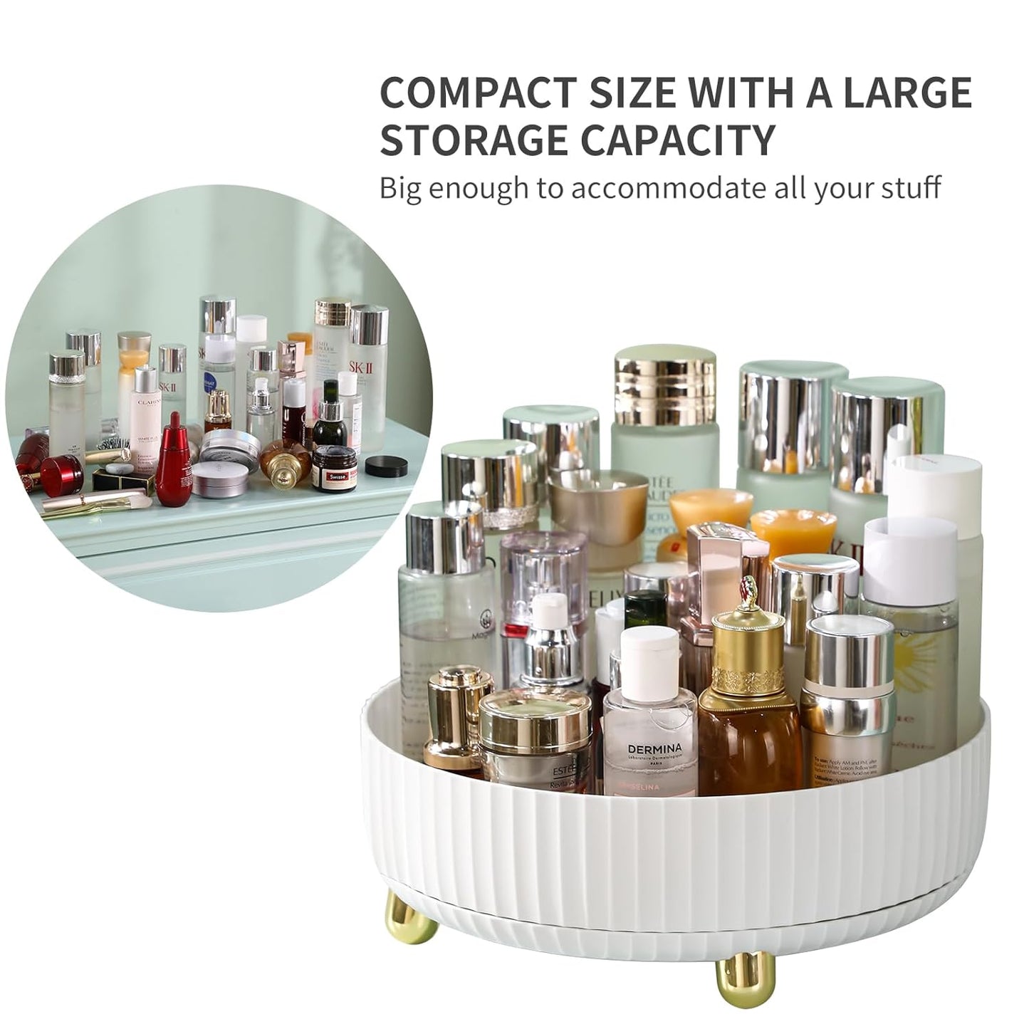 funest Makeup Perfume Organizer, 360 Degree Rotating Lazy Susan Cosmetic Desk Storage Lotions Display Case Round Tray with Large Capacity, for your Jewelry