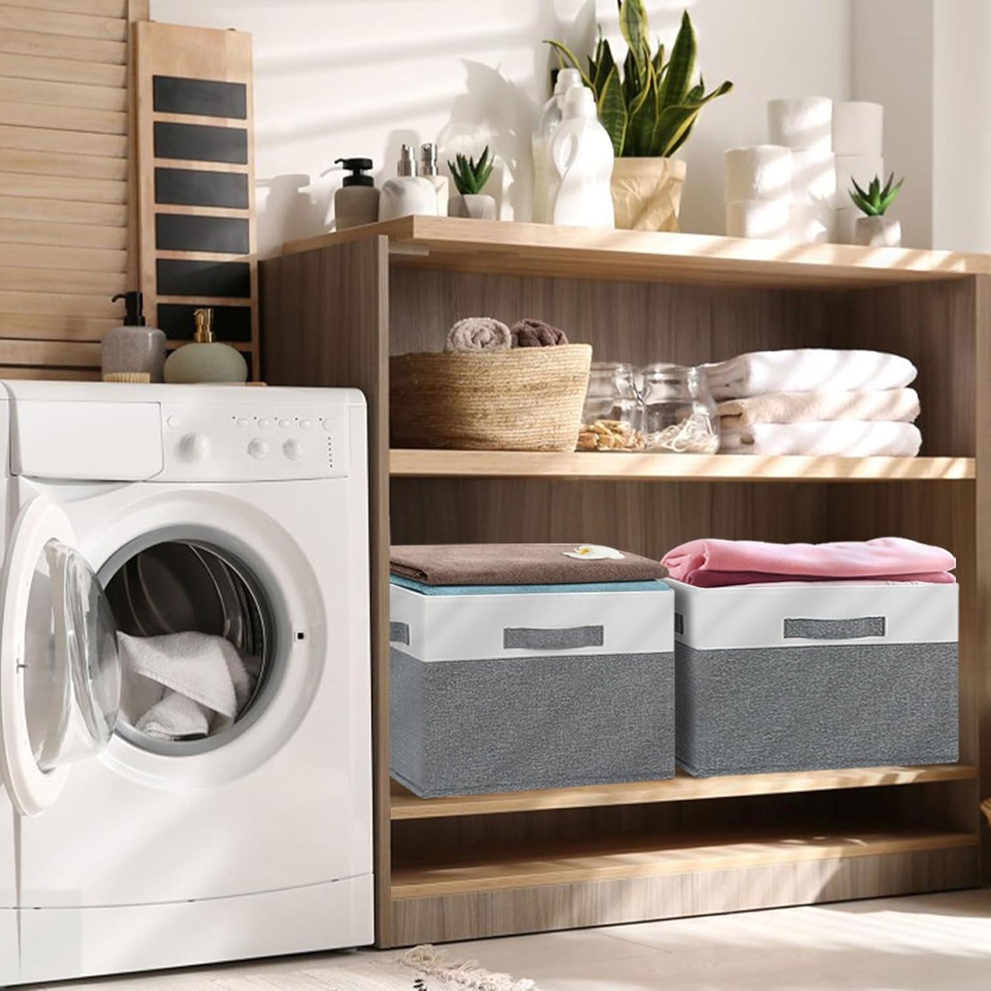 GhvyenntteS Large Closet Storage Bins with 3 Handles, 15x11x9.6 Inch Storage Baskets for Shelves, Foldable Fabric Storage Bins for Shelves, Closet Organizers and Storage Boxes 3 Pack