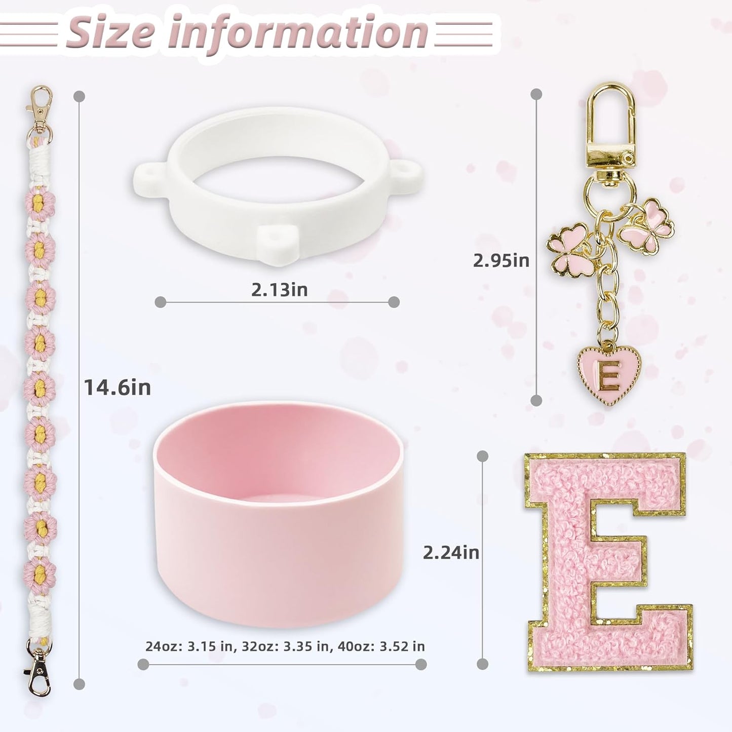 SITKOL Silicone Boot Cute Monogram Set Compatible with Owala Water Bottle 24 oz, 32 oz, 40 oz - Perfect Letter Owala Accessories for Owala Tumbler, Owala Free Sip, Pink Owala, Black Owala