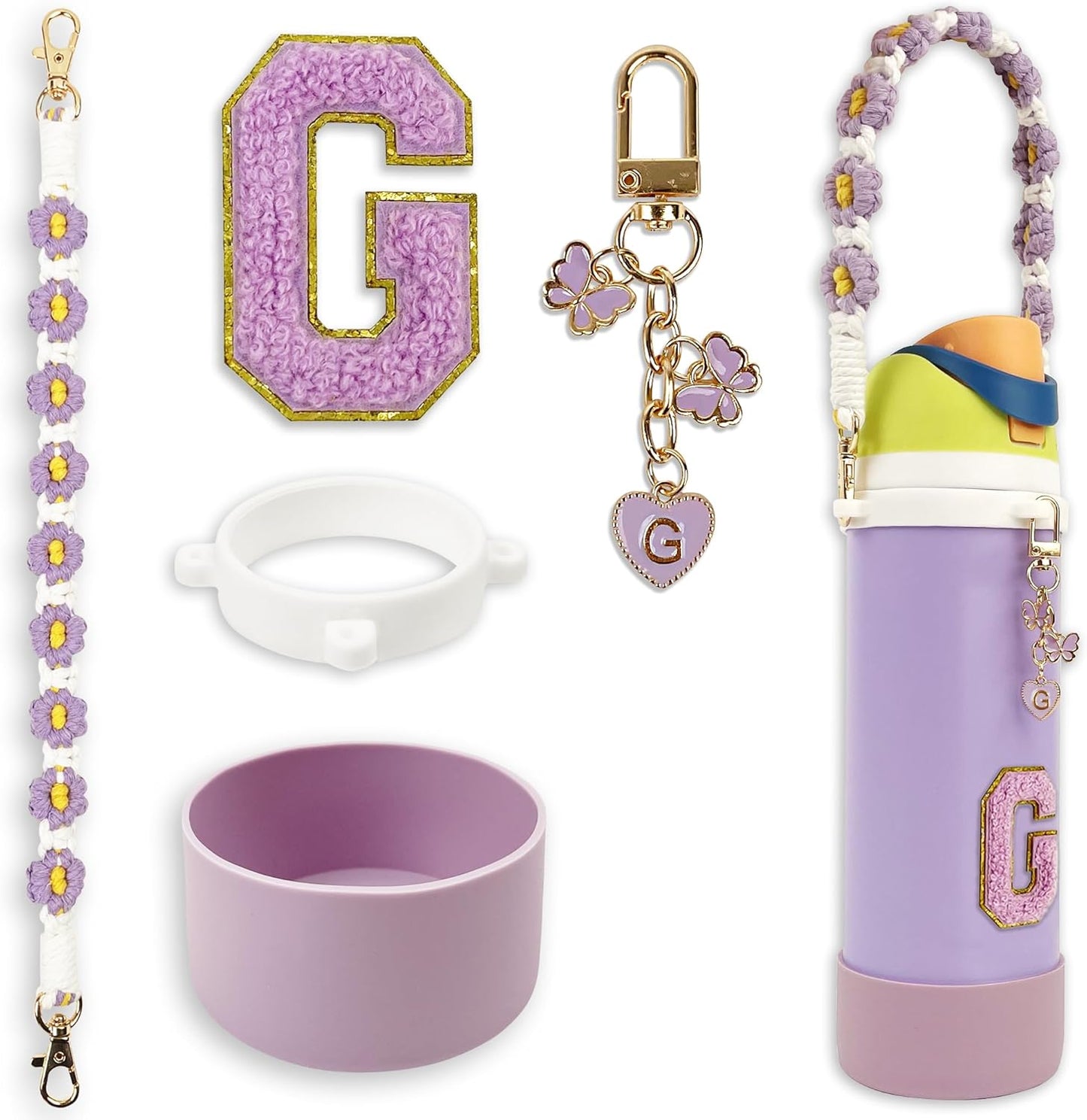 SITKOL Silicone Boot Cute Monogram Set Compatible with Owala Water Bottle 24 oz, 32 oz, 40 oz - Perfect Letter Owala Accessories for Owala Tumbler, Owala Free Sip, Pink Owala, Black Owala