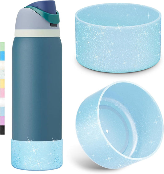 2PCS Glitter Silicone Boot for Owala Water Bottle, Anti-Slip Protective Sleeve for Owala Twist,FreeSip and Flip Stainless Steel Water Bottle, BPA-Free, Dishwasher Safe, Accessories