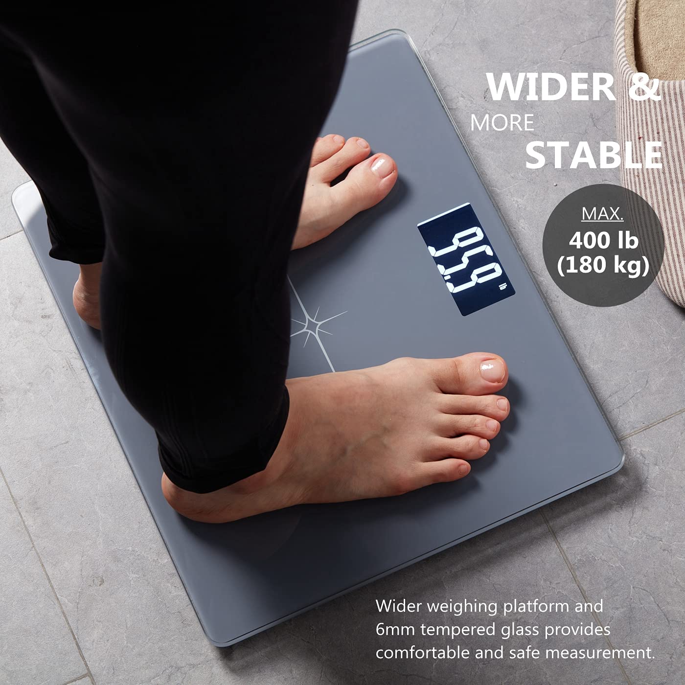 Ultra-Wide NUTRI FIT Bathroom Scale Digital High Accuracy Body Weight Scanner with Easy-to-Read Backlit LCD, 400 Pounds Ultimate Grey