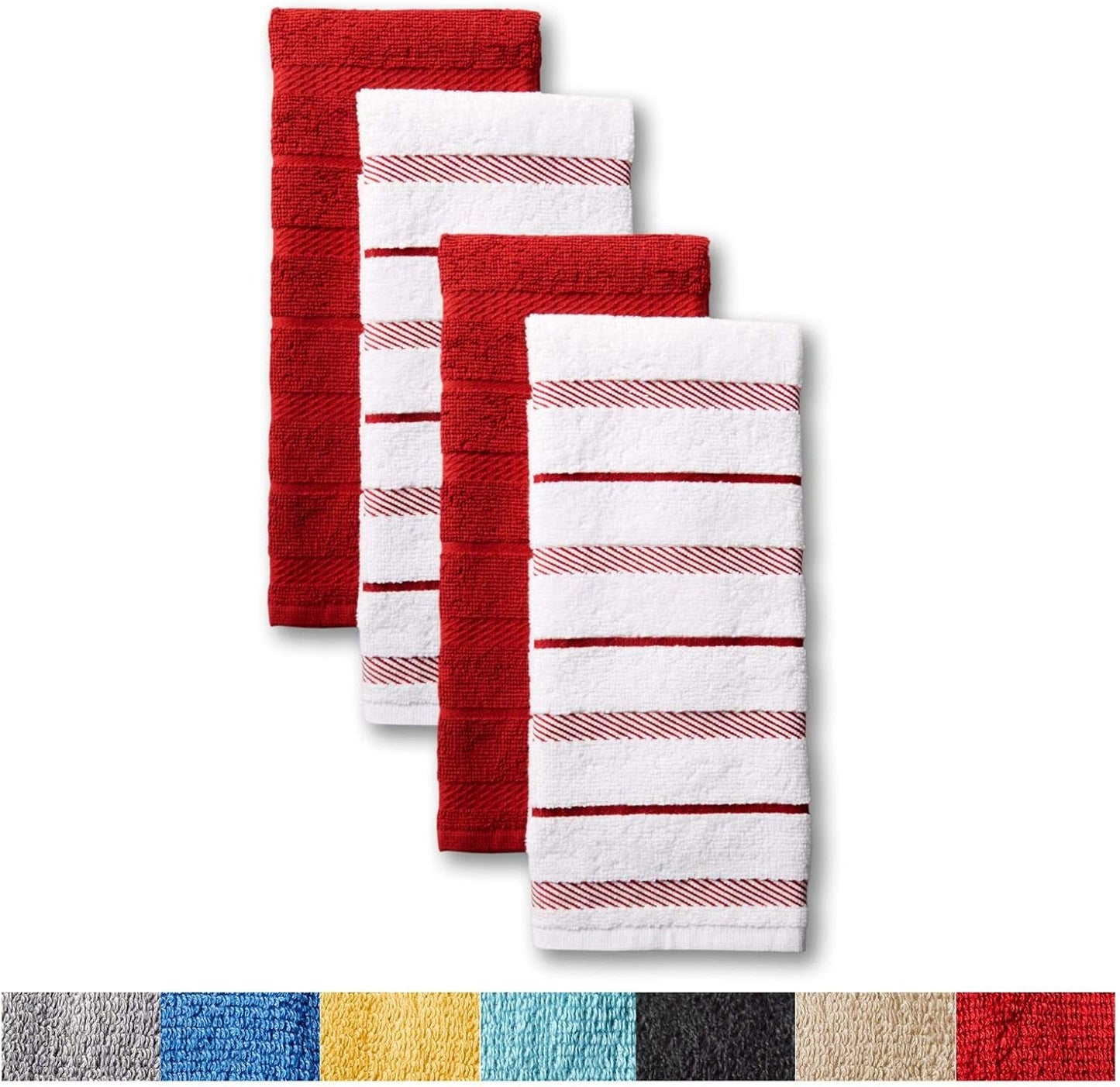 KitchenAid Albany Kitchen Towel 4-Pack Set, Passion Red/White, 16"x26"