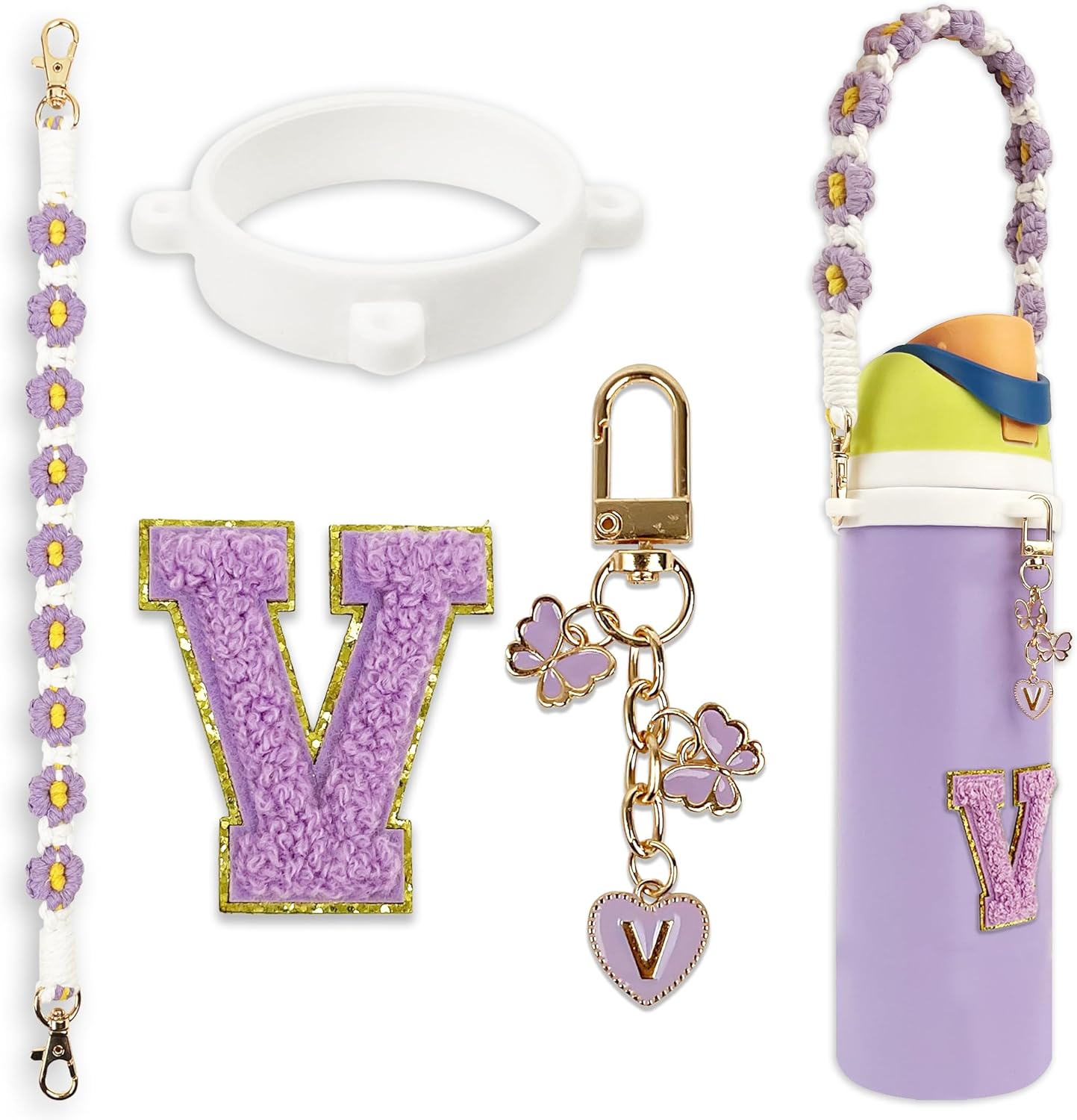 Cute Letter Charm Set Compatible with Owala Water Bottle 24 oz, 32 oz, 40 oz, Owala Kids, Owala Coffee Tumbler, Owala FreeSip – Includes Handle Strap, for Owala Accessories & Stanley Cup Accessories