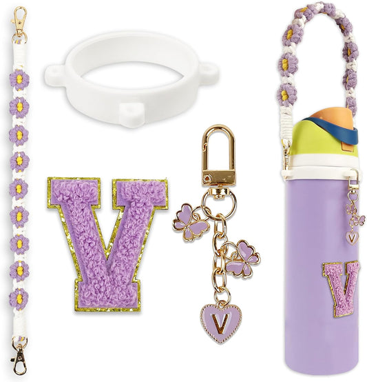 Cute Letter Charm Set Compatible with Owala Water Bottle 24 oz, 32 oz, 40 oz, Owala Kids, Owala Coffee Tumbler, Owala FreeSip – Includes Handle Strap, for Owala Accessories & Stanley Cup Accessories