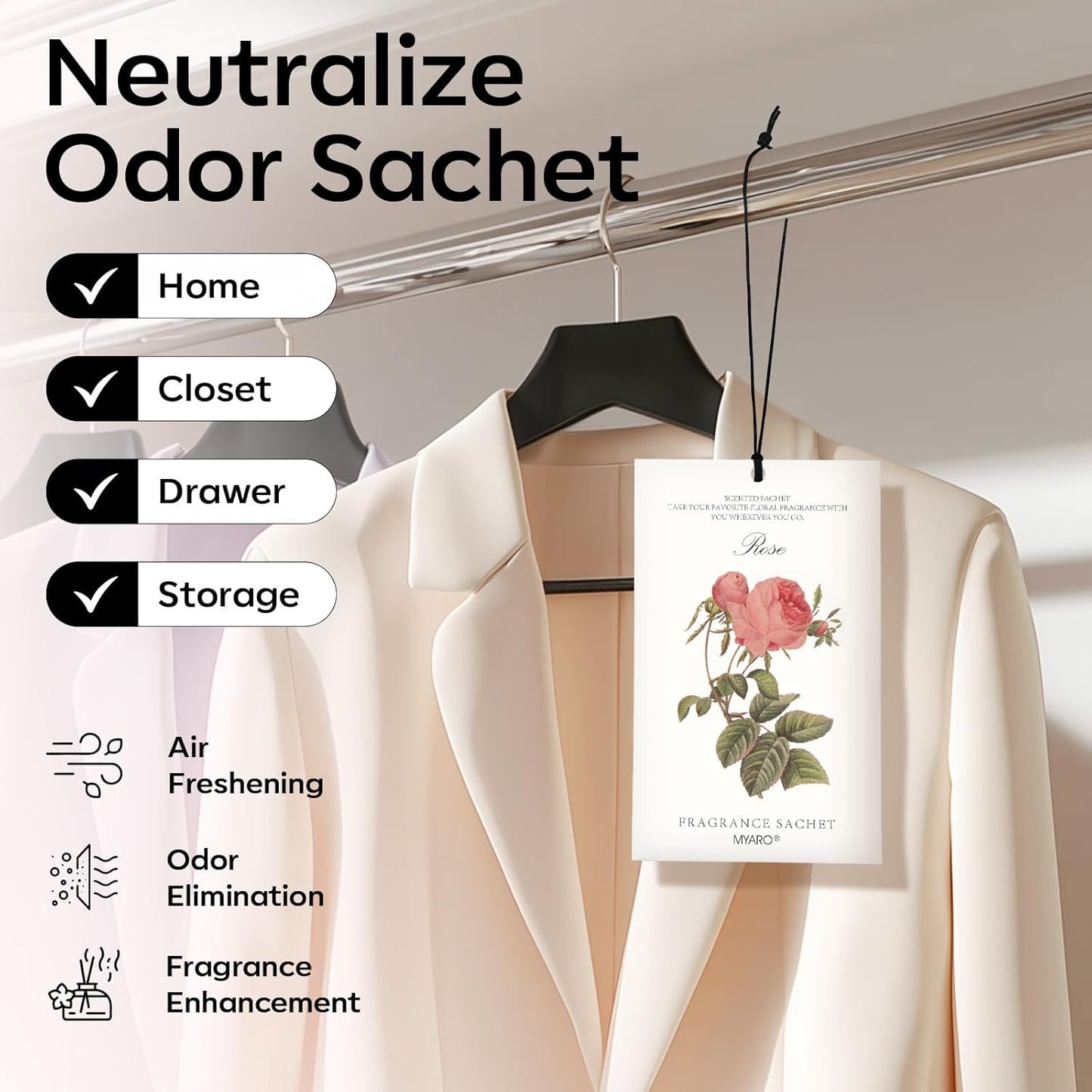 MYARO 12 Pcs Rose Scented Sachets Long Lasting Room Air Freshener Odor Deodorizer Eliminating for Home Drawer Closet Clothes Storage