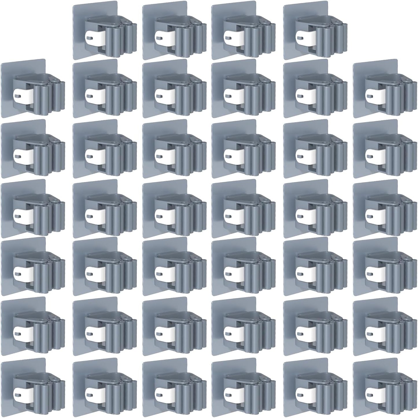 3-H 40-Pack Self Adhesive Broom Holder Wall Mount - Heavy Duty No Drill Broom Organizer for Garage Closet Kitchen, Plastic Storage Rack for Brooms Mops Tools, Grey
