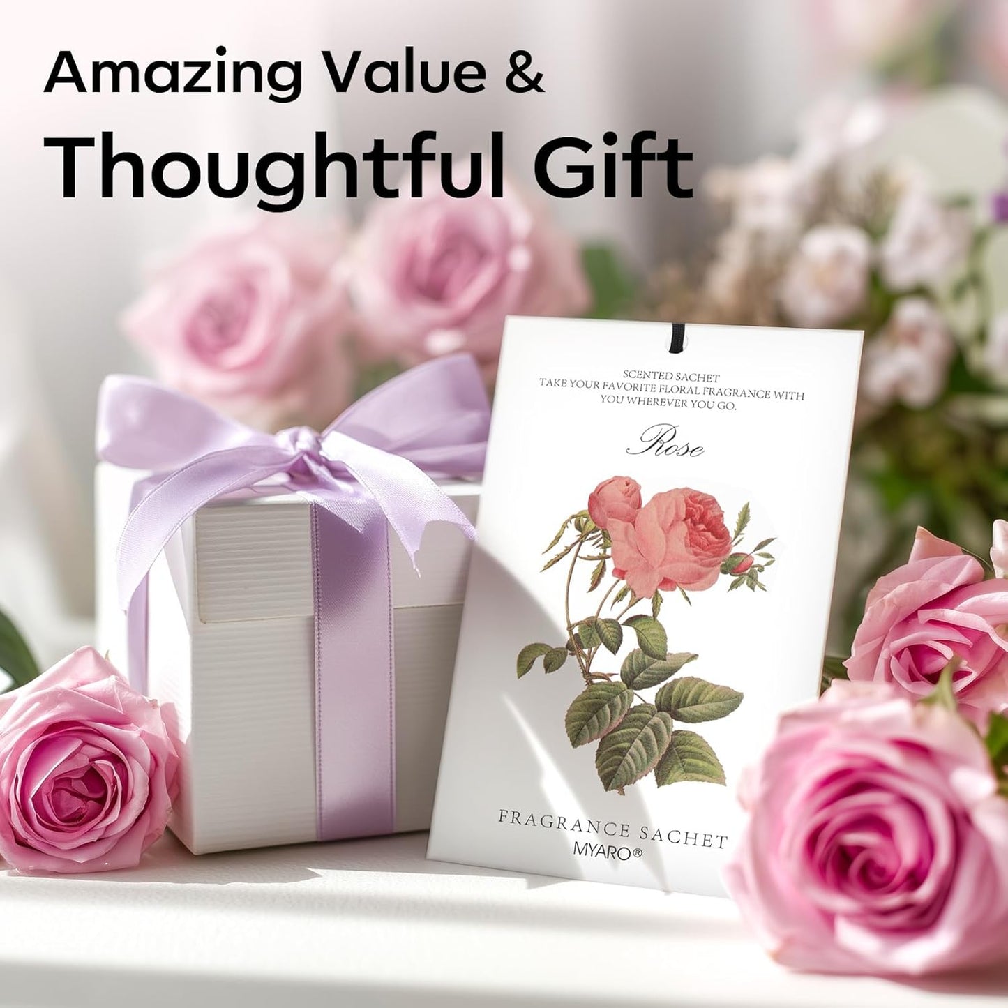 MYARO 12 Pcs Rose Scented Sachets Long Lasting Room Air Freshener Odor Deodorizer Eliminating for Home Drawer Closet Clothes Storage