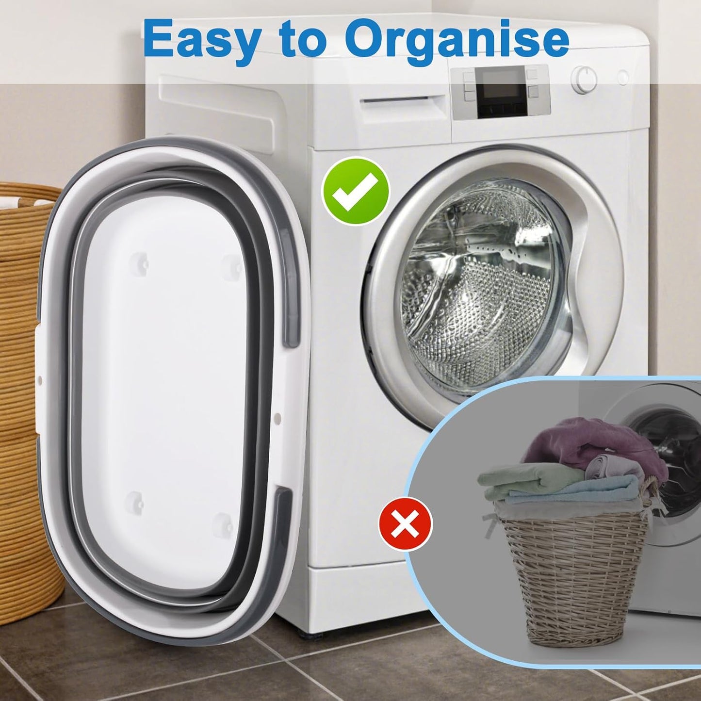 Extra Large Collapsible Bucket 35L Mop Bucket With Handles & Wheels, Plastic Wash Basin Pet Bath Tub for Puppy Dogs Cats, Folding Laundry Basket Clothes Storage Organizer RV Outdoor Camping Essentials