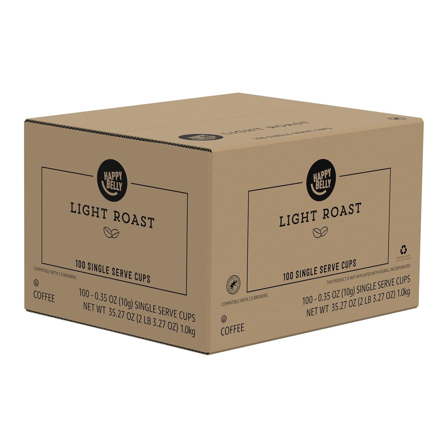 Amazon Brand - Happy Belly Light Roast Coffee Pods, Compatible with Keurig 2.0 K-Cup Brewers, 100 Count