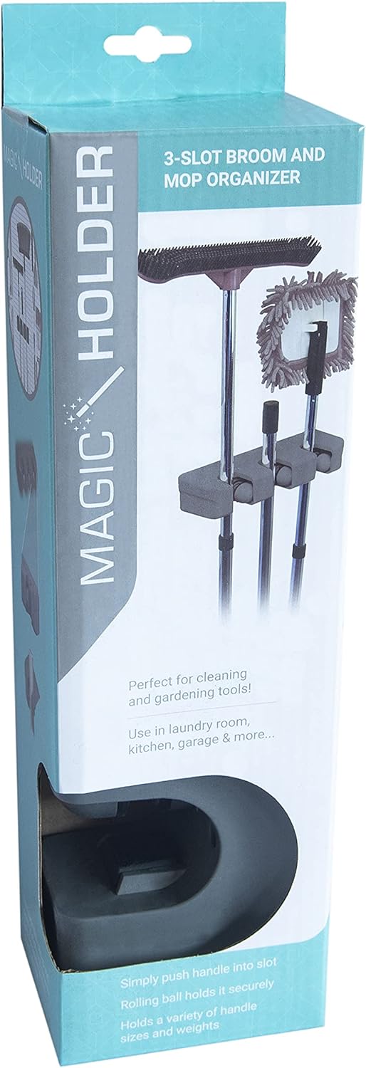 Evriholder Grip & Store Magic Holder, 3-Position Broom and Mop Holder, Tool Organizer, Easy Install, Household Organization, Gray