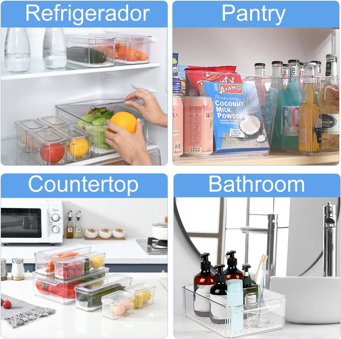 10-Pack Fridge Organizer – Stackable Refrigerator Storage Bins with Lids – BPA-Free Clear Fruit Storage Containers for Vegetables, Food & Drinks