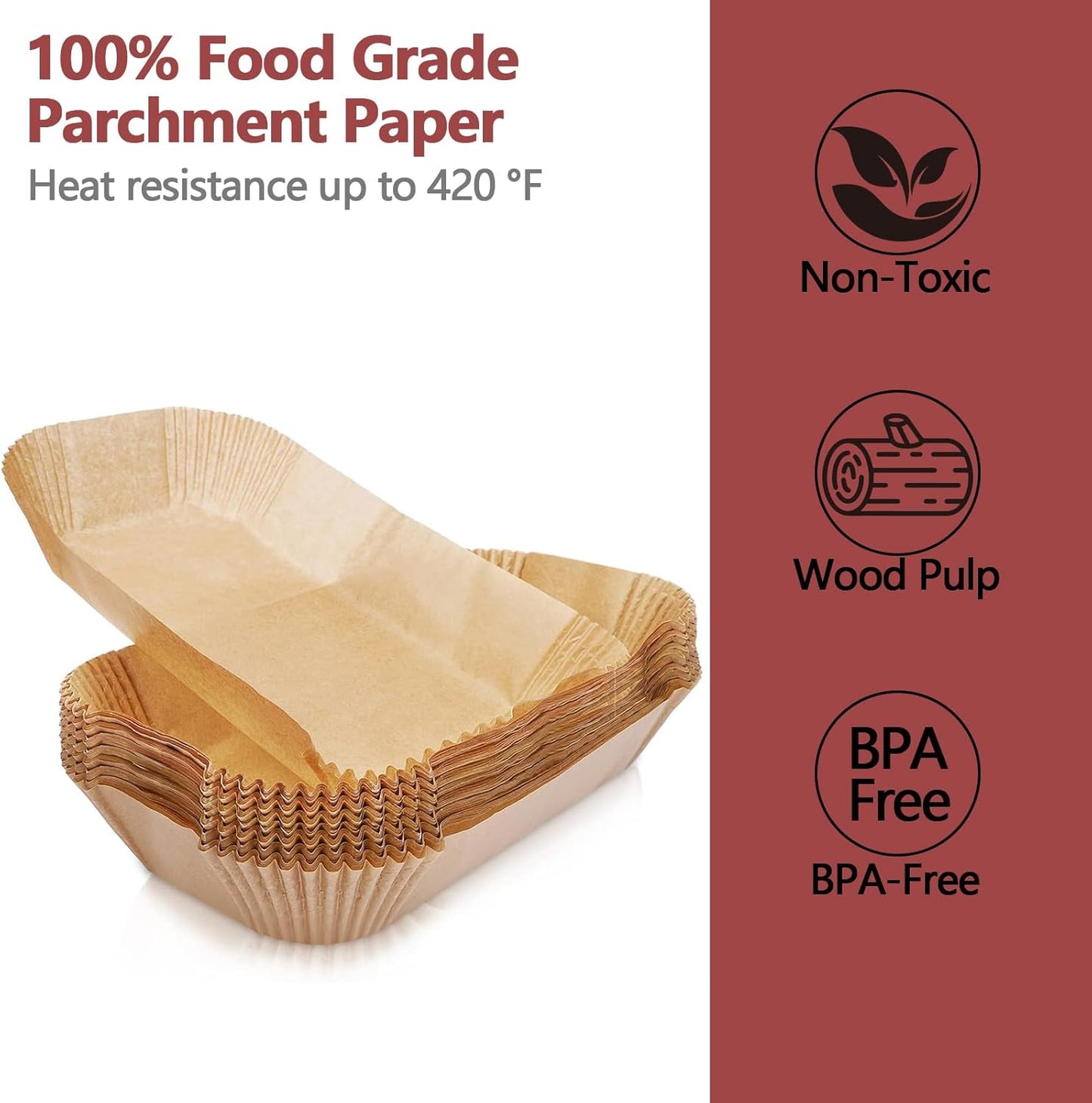 100PCS Air Fryer Liners for Ninja, 8.6 x 5.5 inch Disposable Air Fryer Paper Dual Basket, Non-Stick Unbleached Parchment Paper Baking Accessories Liners for Natural Ninja DZ201 DZ401