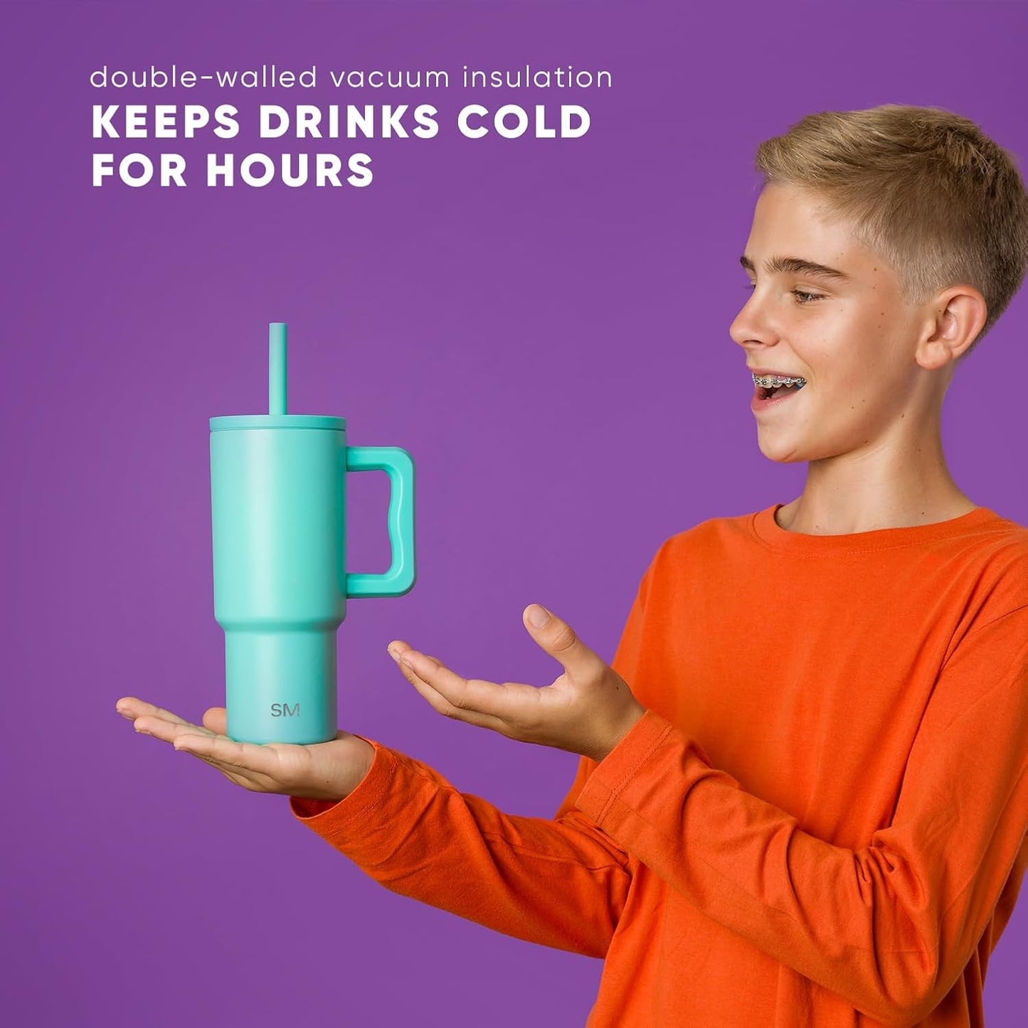 Simple Modern Kids 24oz Trek Tumbler w/Handle & Silicone Straw Lid - Spill & Leak Resistant Stainless Steel Bottle, Reusable Design for Boys & Girls, Sea Glass Sage (Pack of 12)