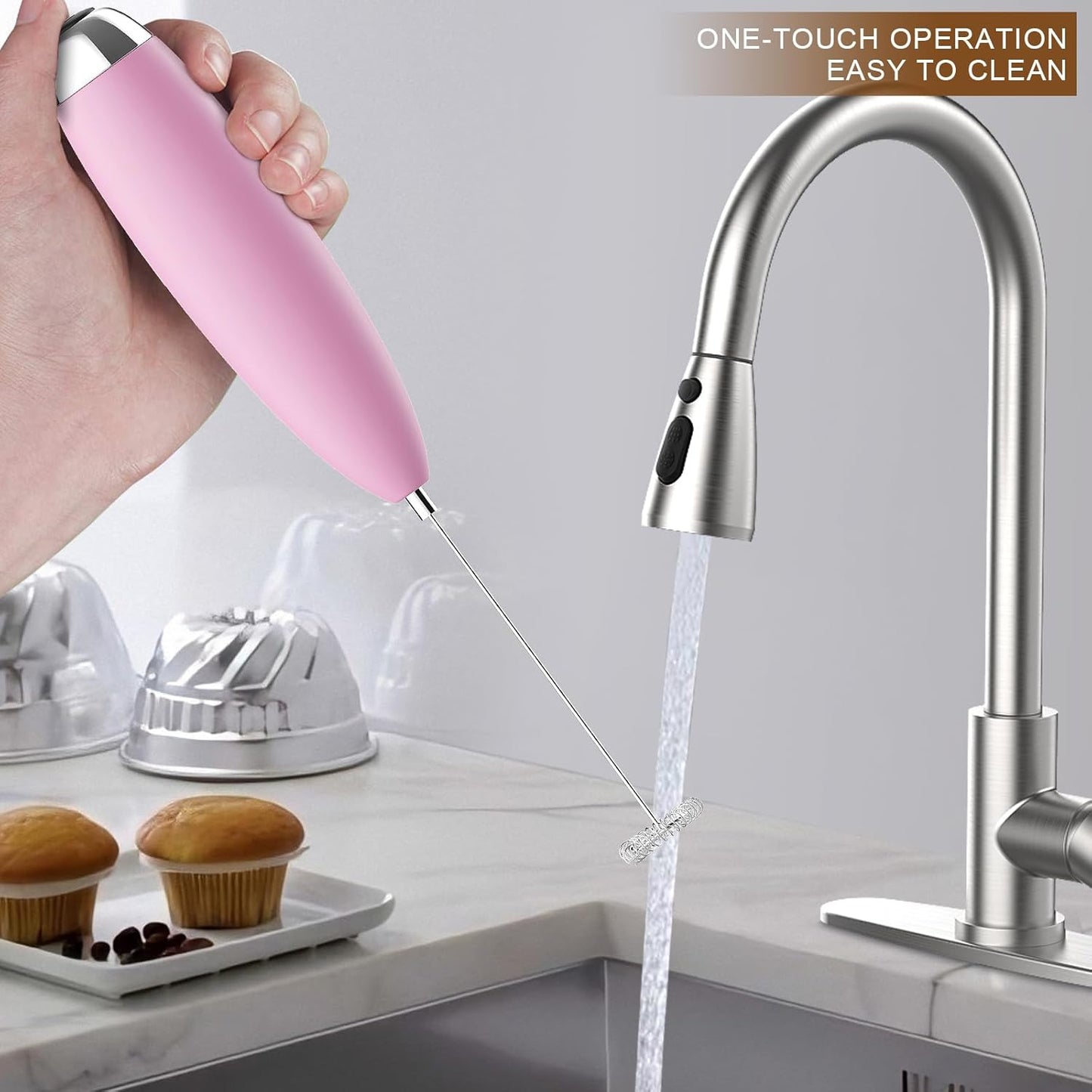 Frother Handheld for Coffee, Milk Frother Upgraded Matcha Whisk Drink Mixer Electric Mini Whisk Hand Mini Foamer Coffee Mixer for Lattes Cappuccino Frappe Matcha Hot Chocolate, Pink