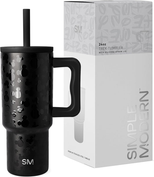 Simple Modern Disney Kids 24 oz Tumbler with Handle & Silicone Straw Lid Spill Proof and Leak Resistant Reusable Stainless Steel Bottle Gift Kids Boys Girls Trek Collection Iconic Mickey(Pack of 12)