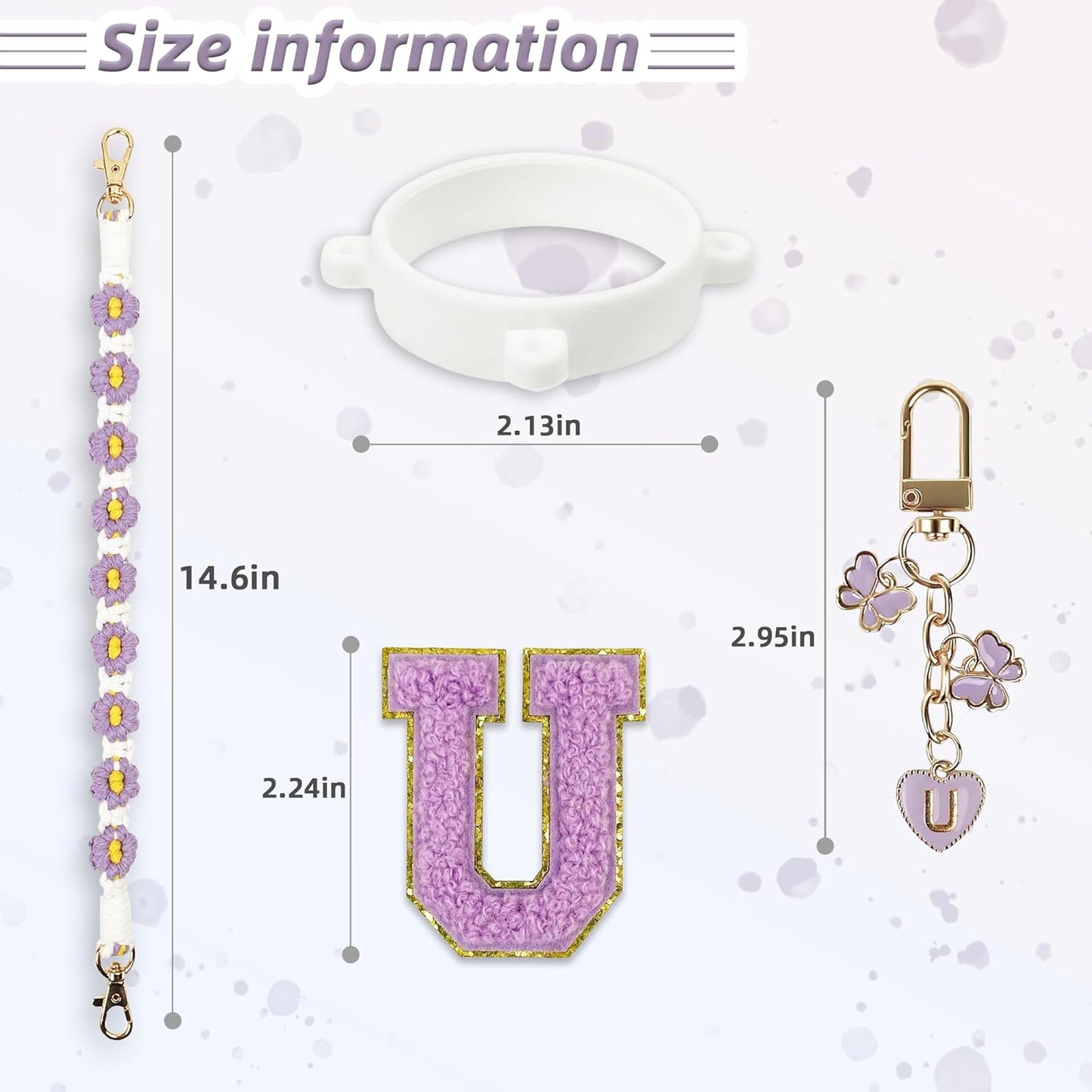 Cute Letter Charm Set Compatible with Owala Water Bottle 24 oz, 32 oz, 40 oz, Owala Kids, Owala Coffee Tumbler, Owala FreeSip – Includes Handle Strap, for Owala Accessories & Stanley Cup Accessories