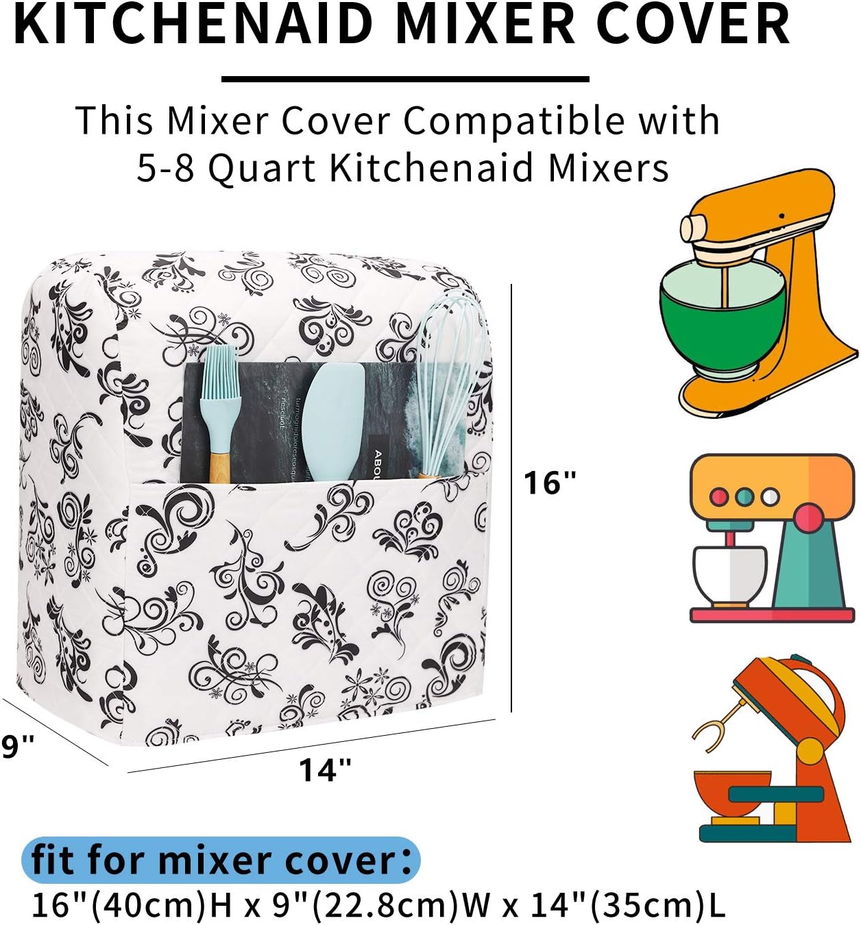 Kitchen Aid Mixer Cover,Kitchen Stand Mixer Cover Compatible With 5-8 Quart Kitchenaid Hamilton Mixers,Kitchen Aid Covers for Stand Mixer With Pockets,Kitchen Aid Mixer Assecories