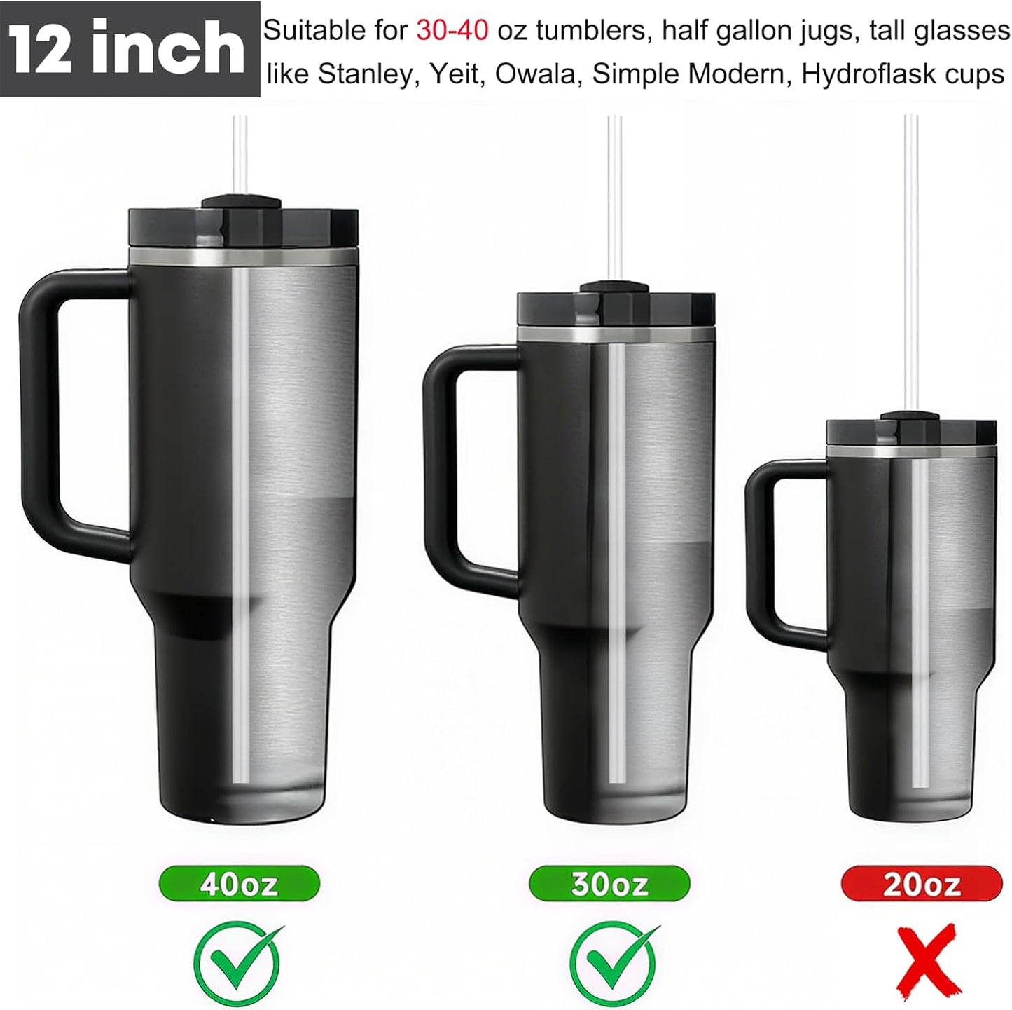 ALINK 100 Pcs Long Disposable Straws for Stanley 40 oz 30 oz Tumbler, 12 inch Colorful Plastic Straws for Stanley, Owala, Yeti 40 OZ 30 OZ Cup, Individually Wrapped