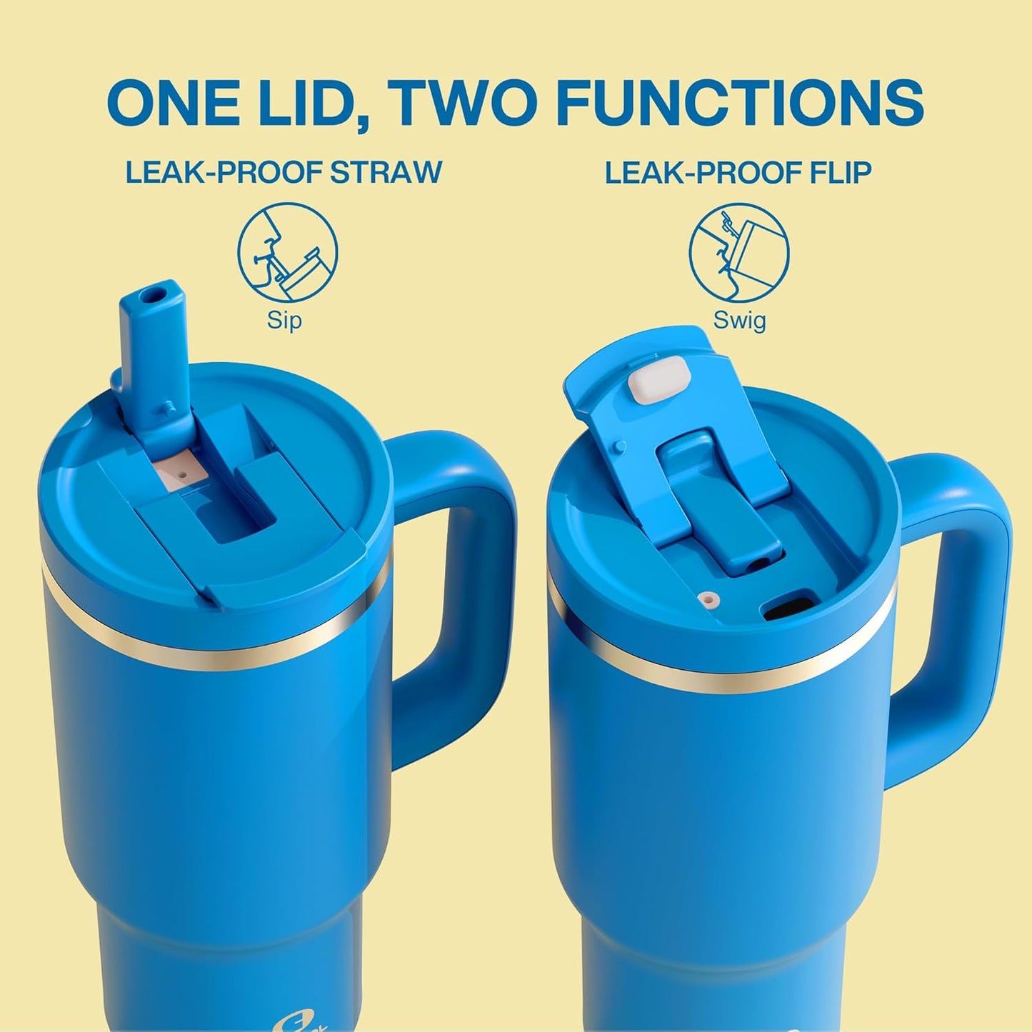 32 oz Tumbler with Handle and Straw: Stainless Steel Insulated Tumbler Keeps Cold for 24 Hours, Leakproof Travel Cup Fits in Cup Holder and BPA-Free,Celtic Blue