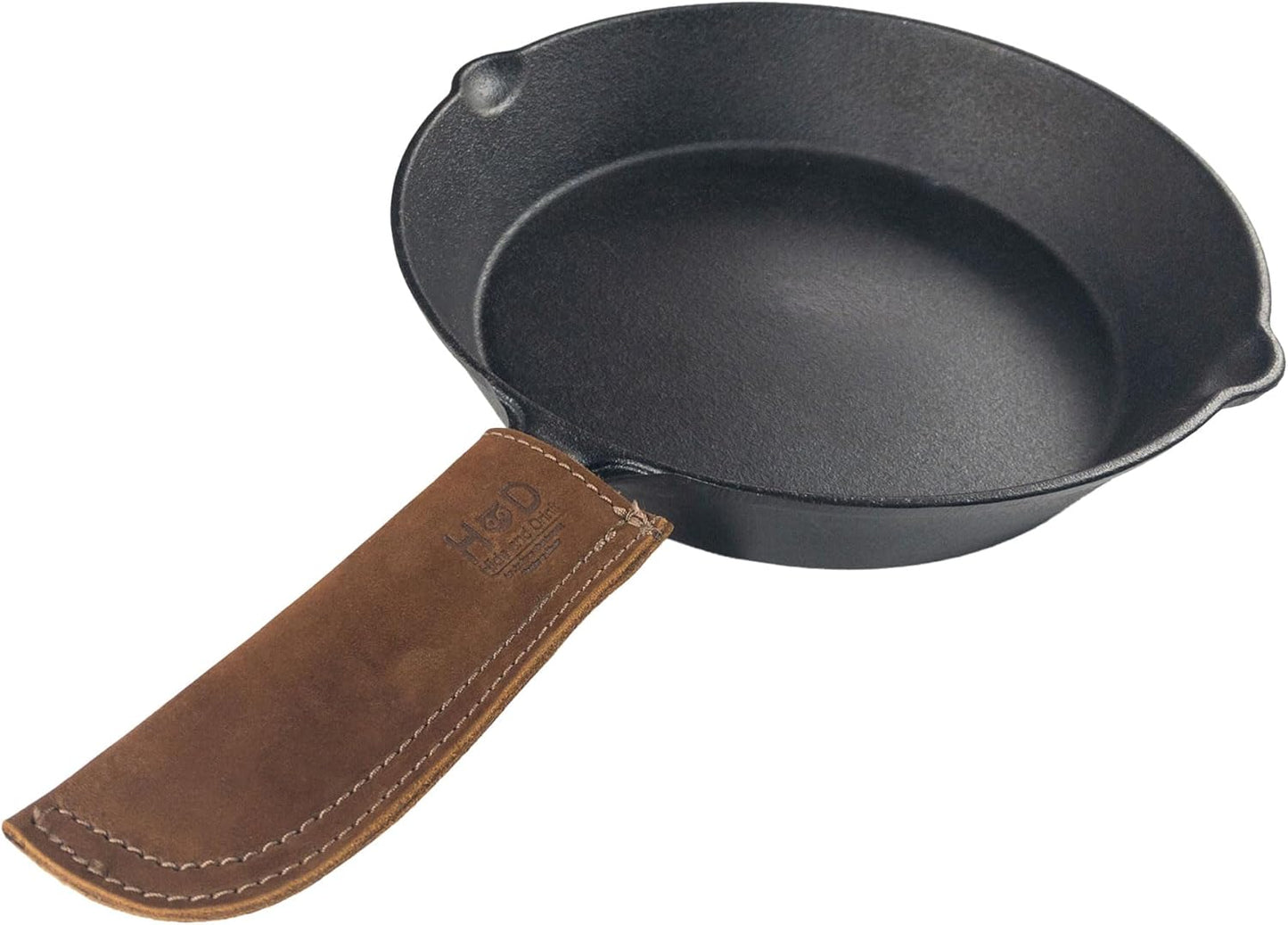 Hide & Drink, Full Grain Leather Hot Handle, Cast Iron Protector, Panhandle Potholder, Double Layered, Double Stitched, Slides On/Off Easily onto Metal Skillet Grips, Handmade, Swayze Suede