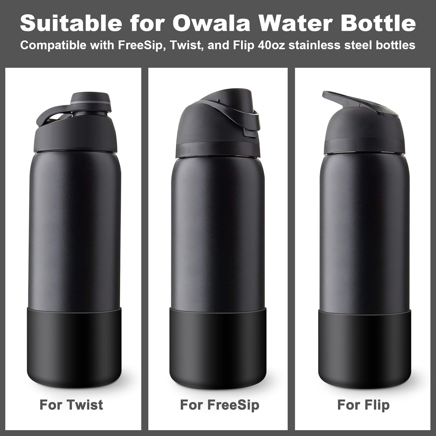 2PCS Silicone Water Bottle Boot for Owala 24oz 32oz 40oz, Protective Bottom Bumper Anti-Slip Sleeve for FreeSip, Twist, and Flip Stainless Steel Bottles, Dishwasher Safe and BPA Free