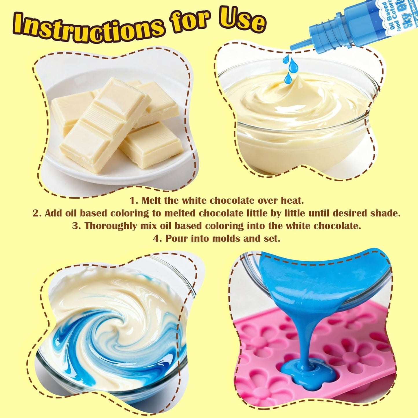 Oil Based Food Coloring for Chocolate - 16 Colors Concentrated Oil Food Dye, Food Grade Dye Set for Melting Chocolate, Candy Melts, Icing Frosting, Fondant, Cake Decorating, Baking, Cookies - 0.35 Fl.Oz/Bottles