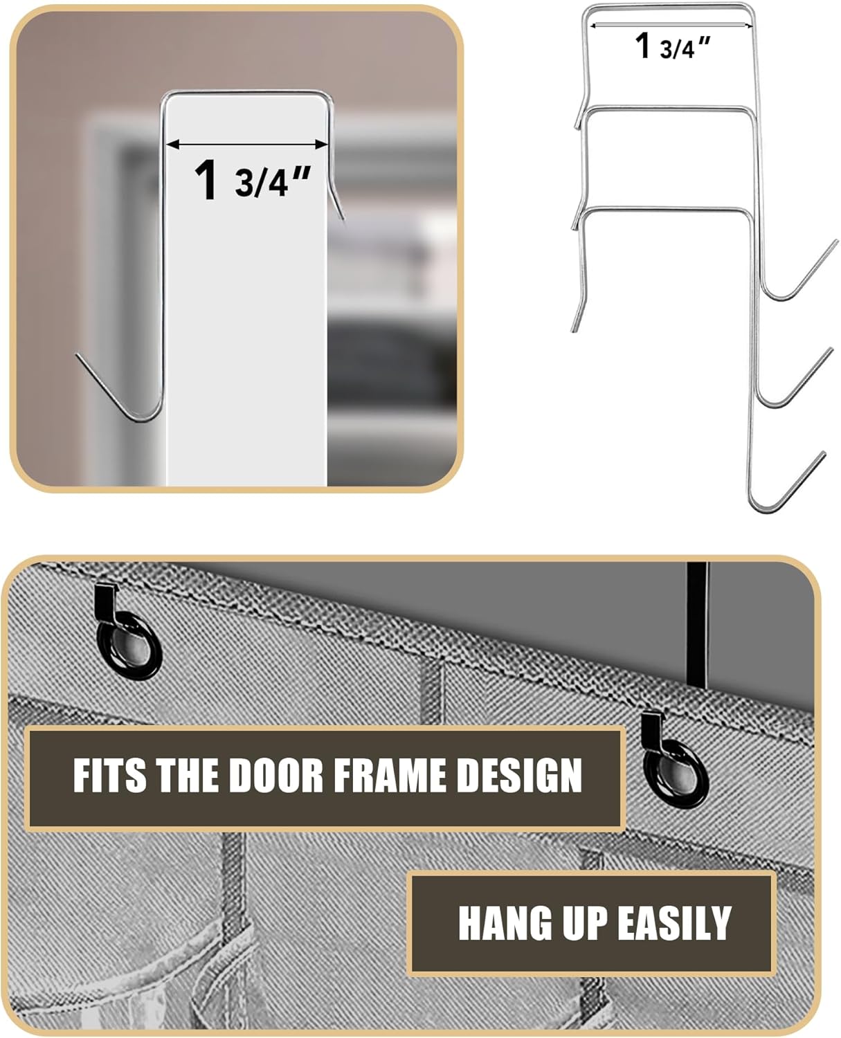 Over The Door Shoe Organizer - Space Saving Shoe Rack for Closet Door with 24 Pockets and Hook, Shoe Holder Back of Door Organizers for Shoes, Gray Hanging Shoe Organizer (Gray)