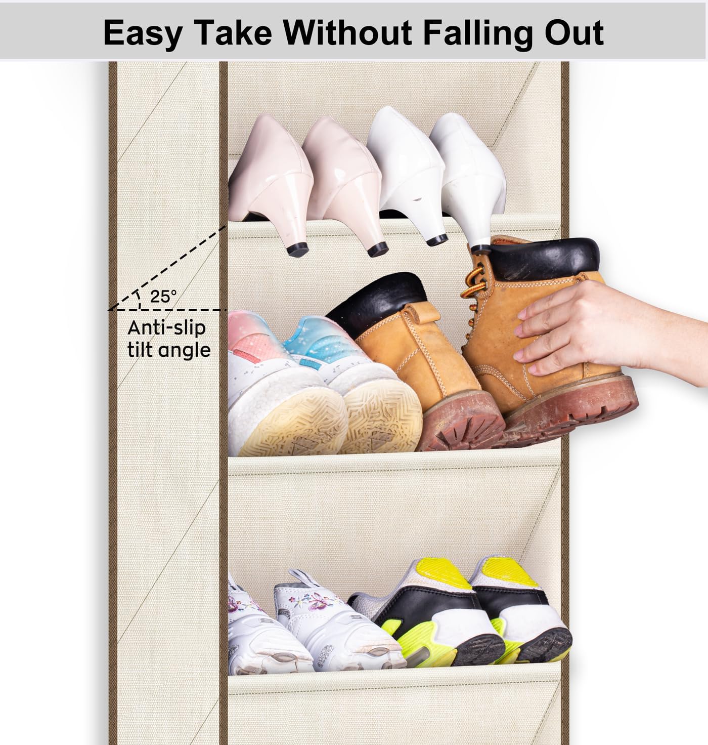 SLEEPING LAMB Over The Door Shoe Organizer for Closet with Large Deep Pockets, Narrow Shoe Rack for Door Hanging Boots Storage, Beige
