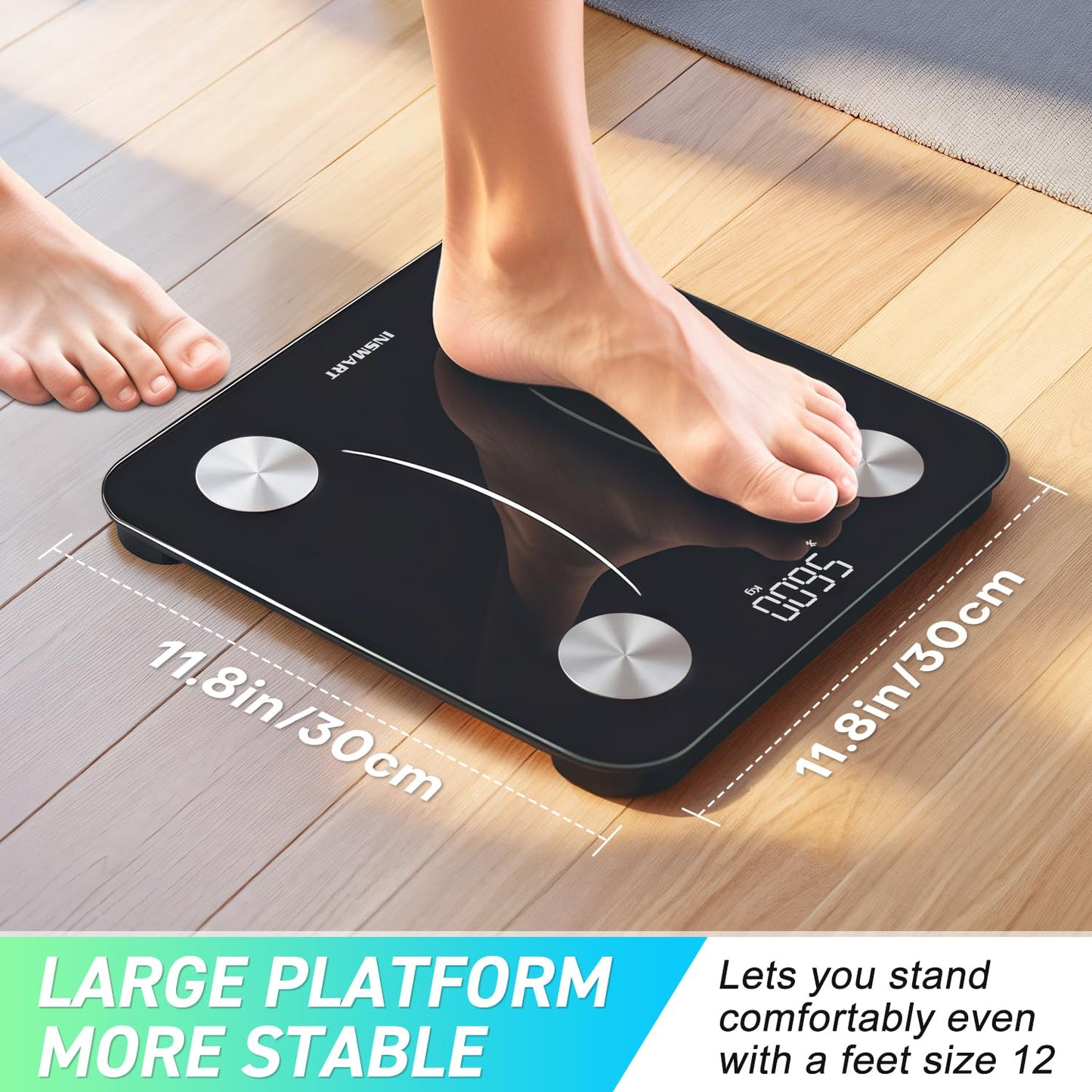 INSMART Smart Scale for Body Weight,Accurate Digital Bathroom Scale,12x12 inches Large Platform Bluetooth Body Fat Scale with BMI,16 Body Composition Weight Scale Health Monitor Analyzer with Sync APP