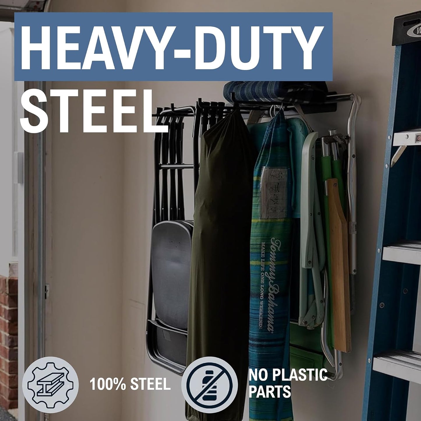 StoreYourBoard Double Chair Storage Rack – 2 Pack Heavy Duty Folding Chair Rack for Garage Organization, Holds 200 lbs, Chair Hangers for Folding, Patio, Beach & Camping Chairs