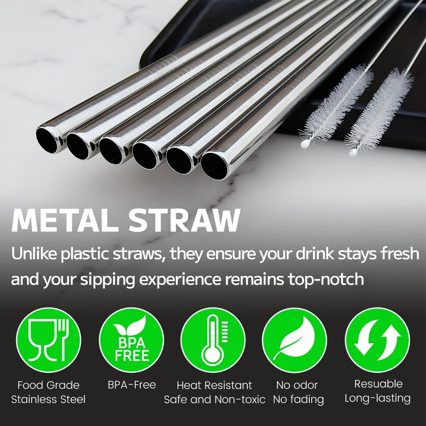 MIMORE Metal Straw for Owala 40 oz - 6 PCS Satinless Steel Straws Compatible with Owala Straw Replacement - Resuable & Dishwasher Safe