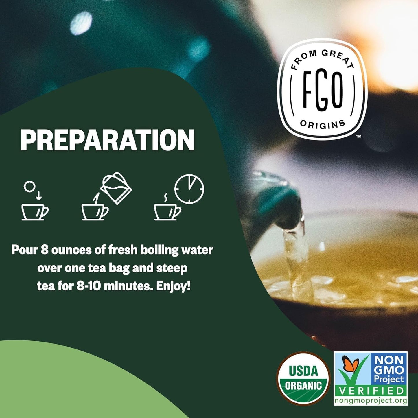 FGO Organic Nettle Leaf Herbal Tea, 20 Count, Eco-Conscious Tea Bags, Caffeine Free, Resealable Bag, Packaging May Vary (Pack of 1)