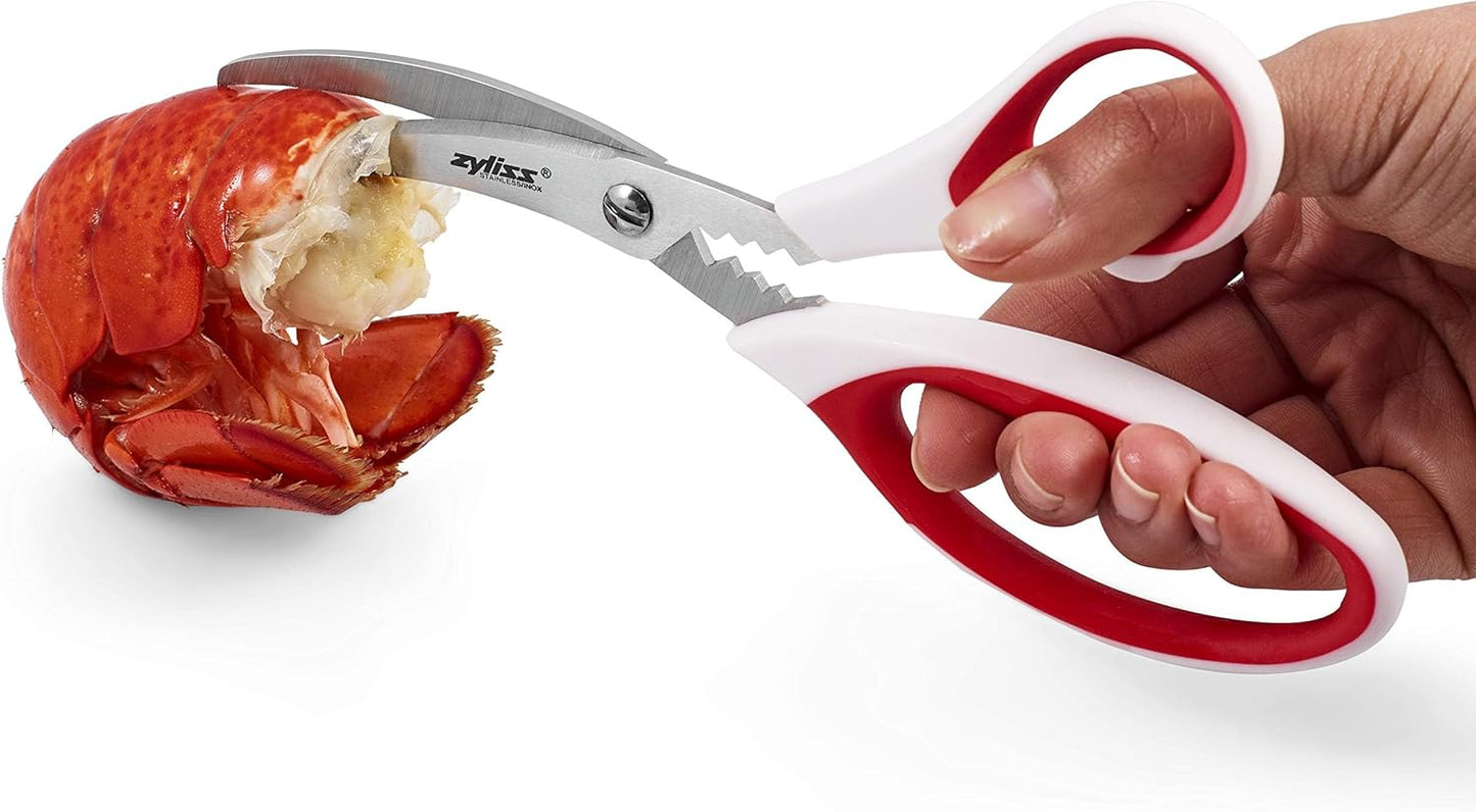 Zyliss Serrated Seafood Scissor & Shell Cracker – Heavy-Duty Dual-Use Tool for Lobster, Crab & Shellfish – Built-In Cracker Channel – Soft Touch Handle – Dishwasher Safe – 5-Year Guarantee