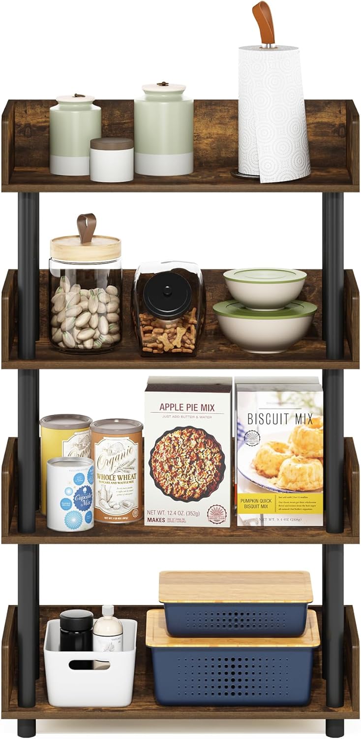 Furinno Turn-N-Tube 4-Tier Toolless Display Rack, Amber Pine/Black