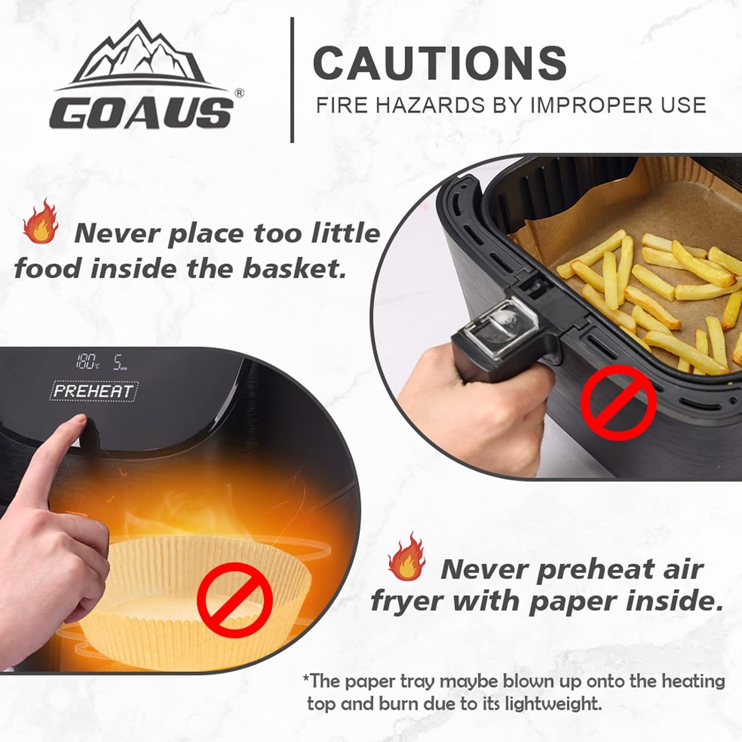 GOAUS Air Fryer 100 Pcs Square Paper Liners Disposable Extra Large for 8 Qt or Above Basket, 9 inch Unbleached Non-stick Parchment Paper